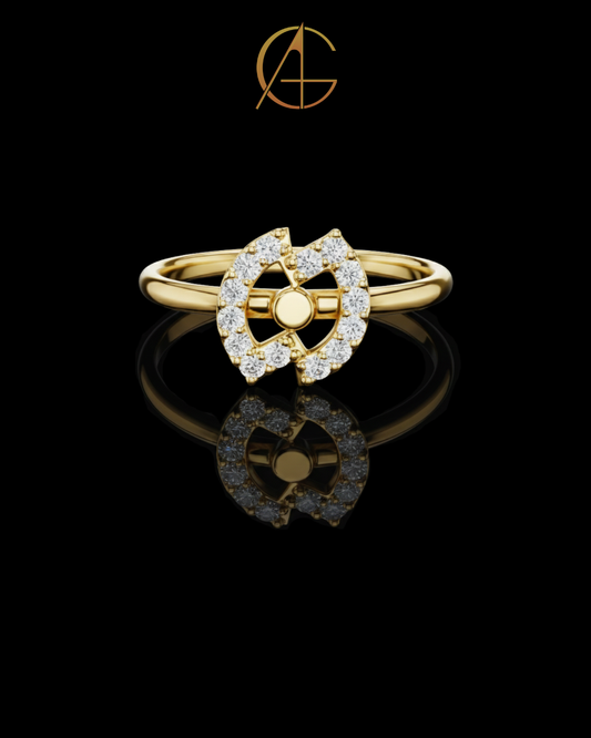 0.11 TCW Circular Moissanite Diamond Ring with Radiant Halo and Geometric Floral Center