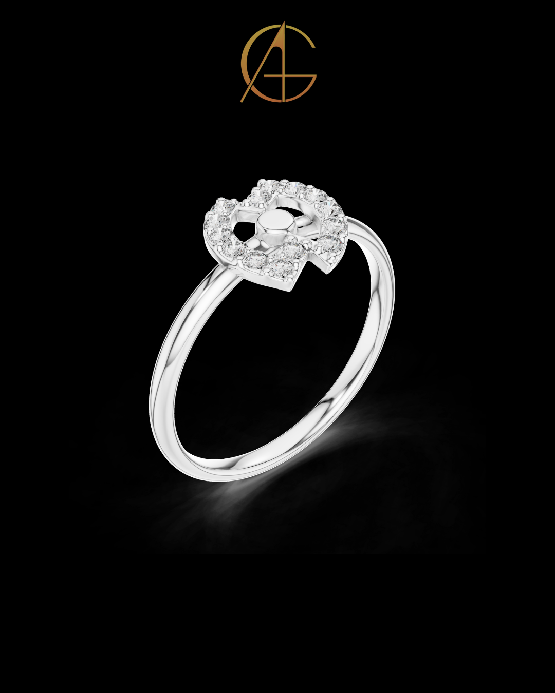 0.11 TCW Circular Moissanite Diamond Ring with Radiant Halo and Geometric Floral Center