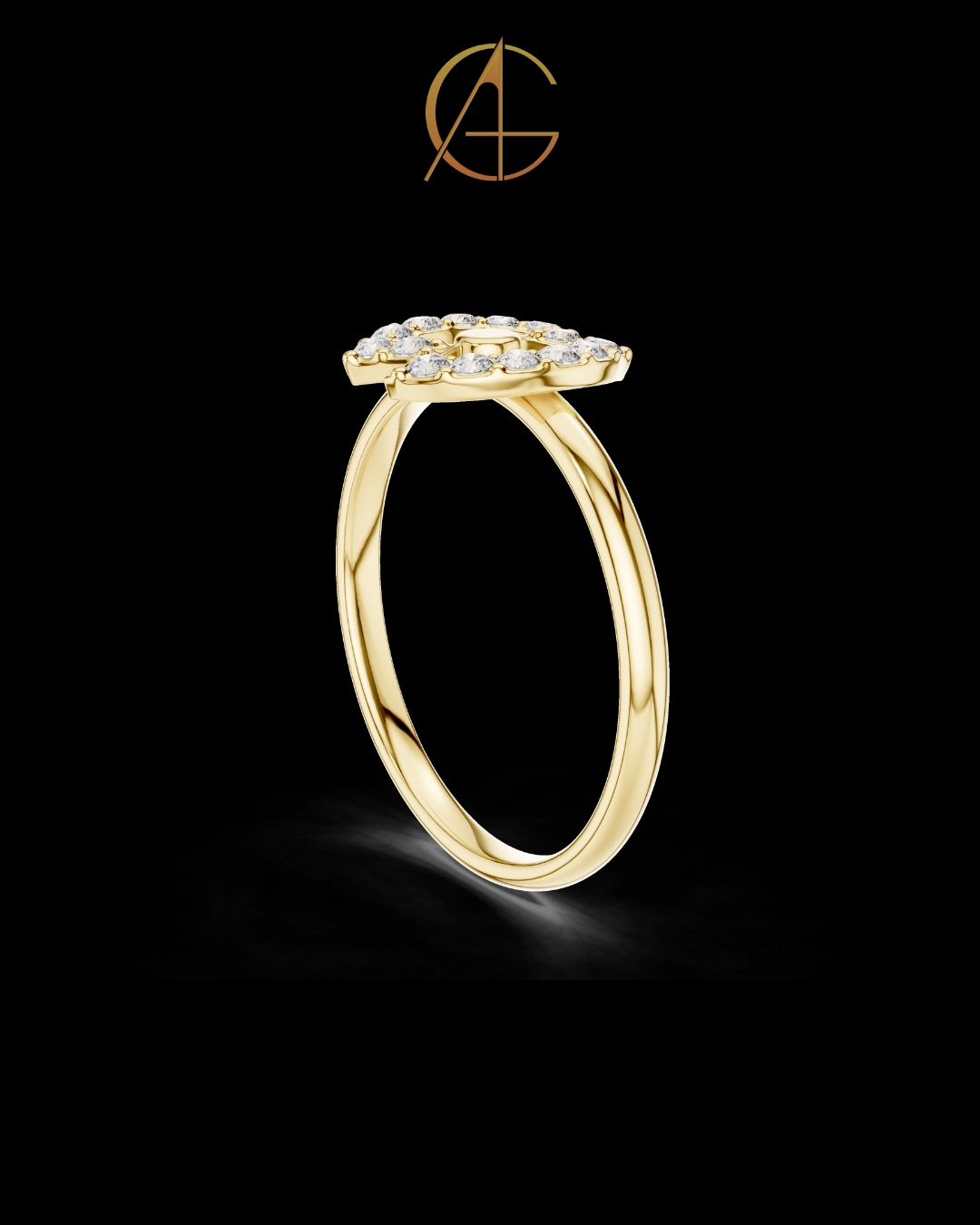 0.11 TCW Circular Moissanite Diamond Ring with Radiant Halo and Geometric Floral Center