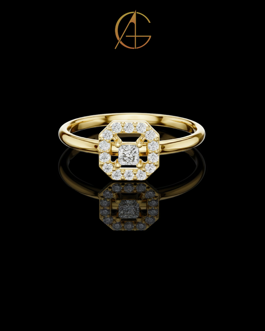 0.06 CT Octagon Halo Ring Featuring a Brilliant Princess Cut Center Moissanite Diamond