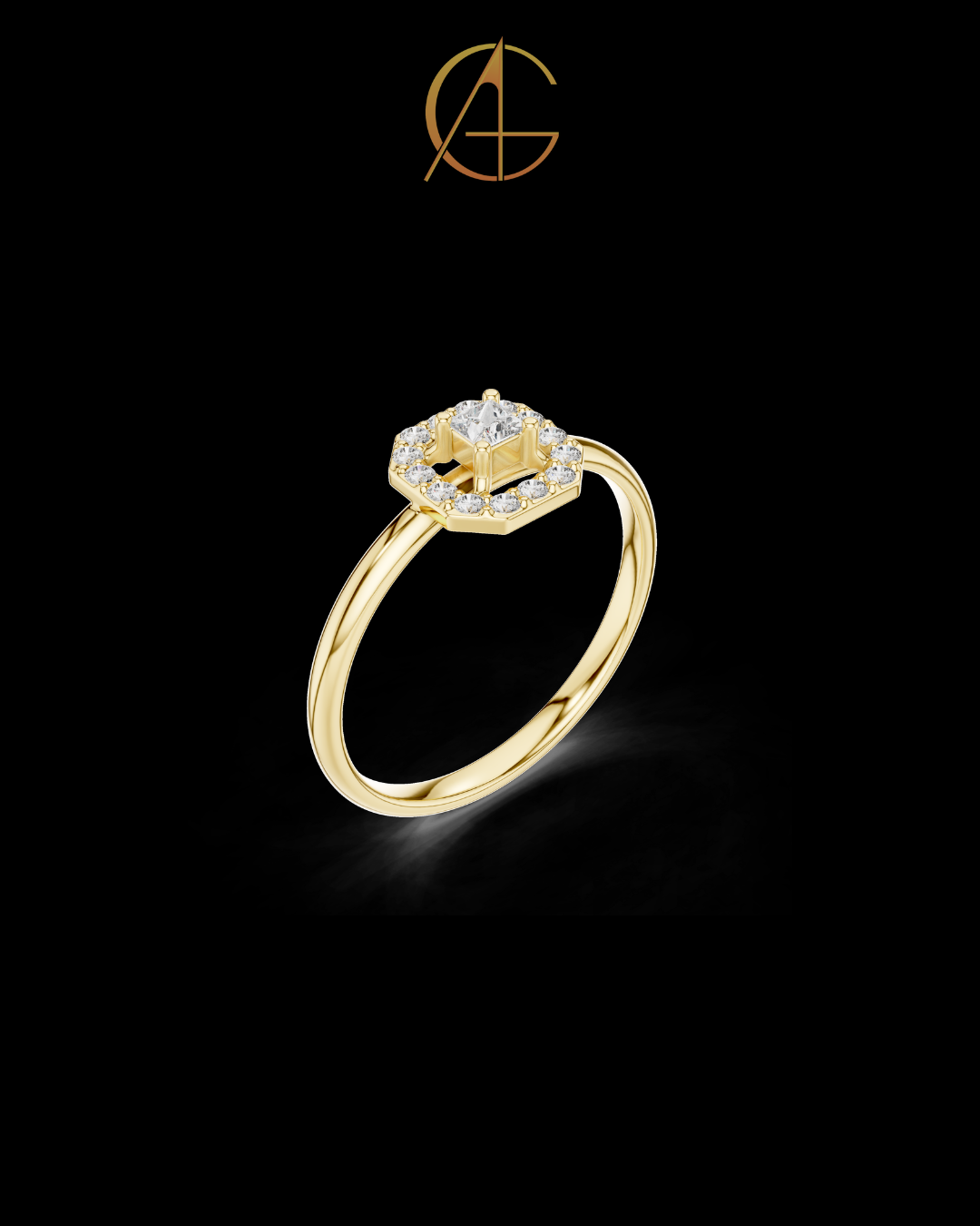 0.06 CT Octagon Halo Ring Featuring a Brilliant Princess Cut Center Moissanite Diamond