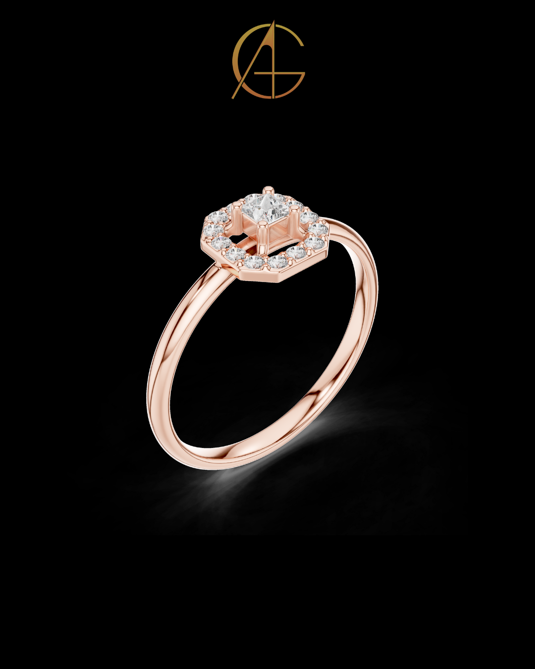 0.06 CT Octagon Halo Ring Featuring a Brilliant Princess Cut Center Moissanite Diamond