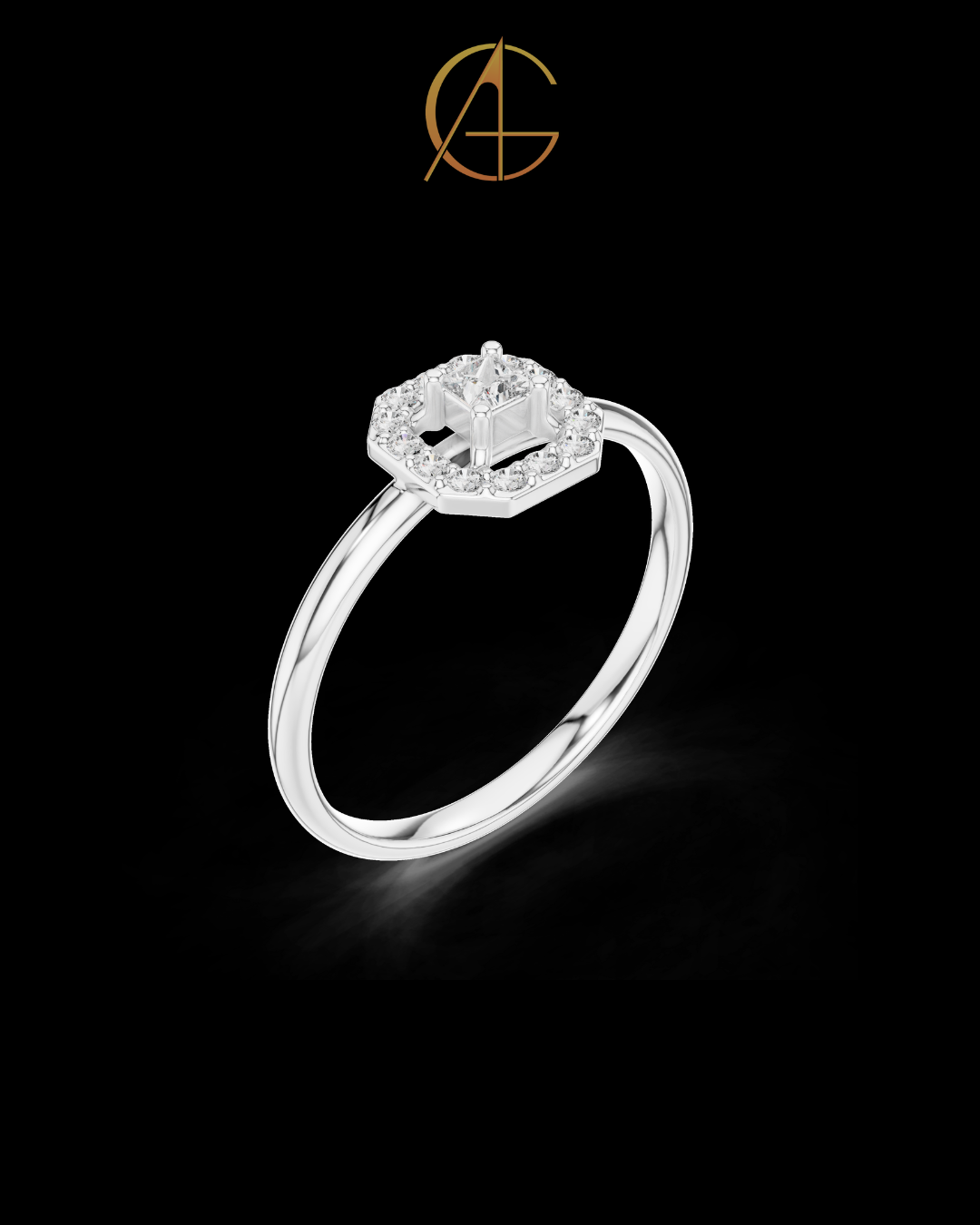0.06 CT Octagon Halo Ring Featuring a Brilliant Princess Cut Center Moissanite Diamond