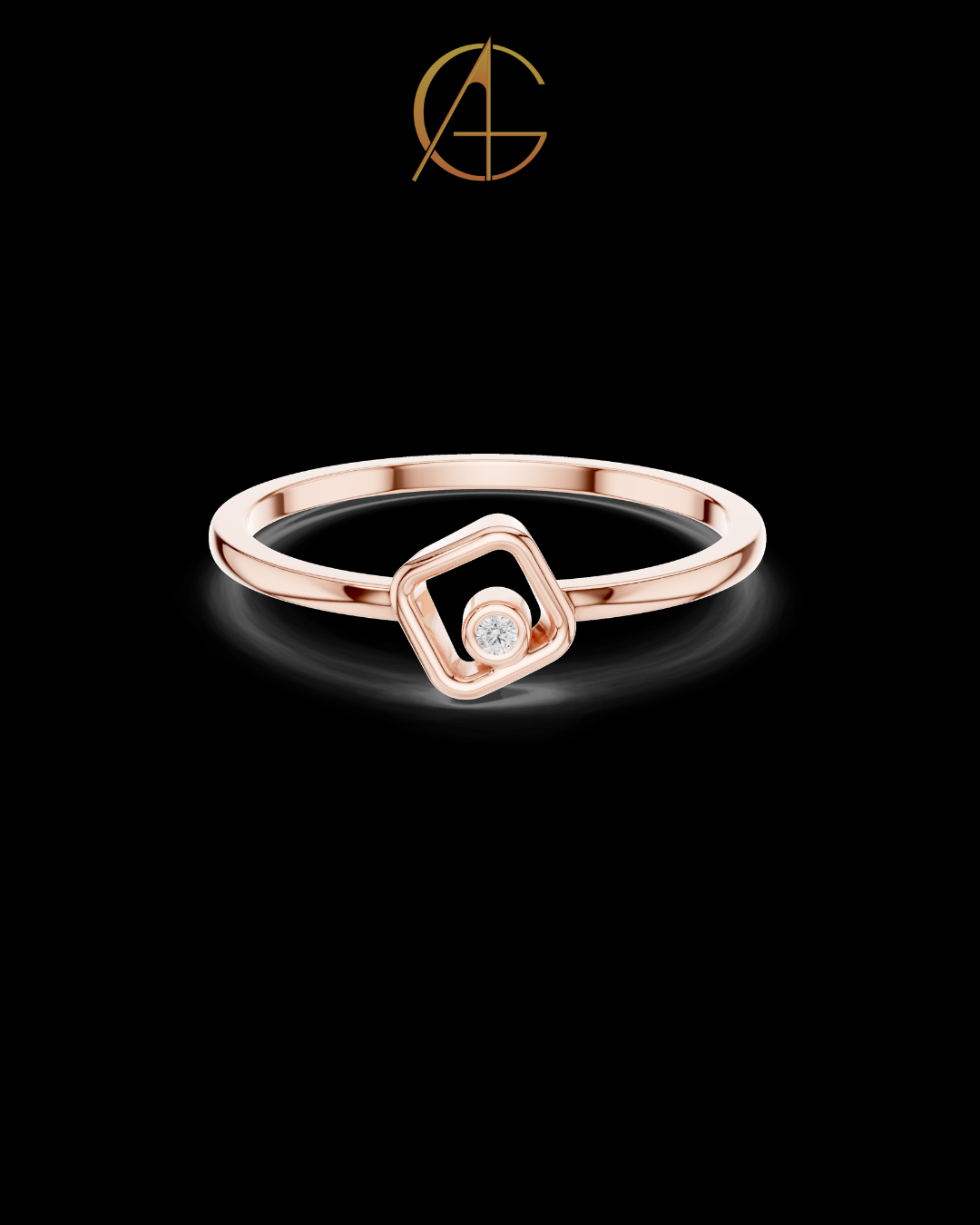 0.01 TCW Minimalist Gold Geometric Moissanite Diamond Round Ring with Modern Open-Square Design