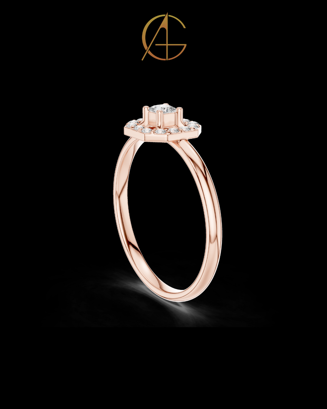 0.06 CT Octagon Halo Ring Featuring a Brilliant Princess Cut Center Moissanite Diamond