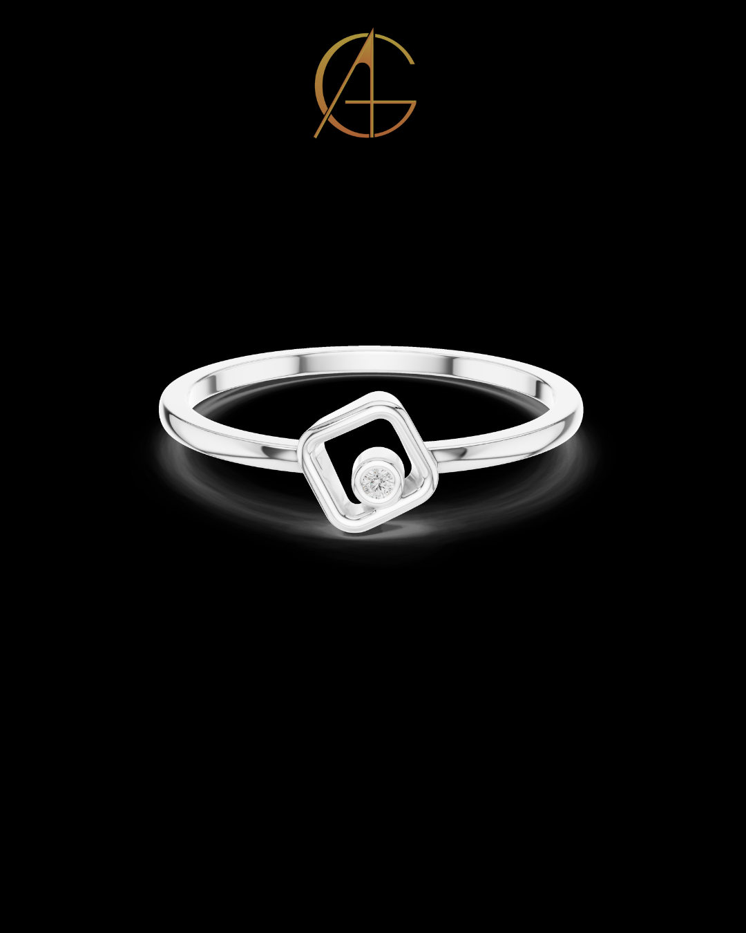 0.01 TCW Minimalist Gold Geometric Moissanite Diamond Round Ring with Modern Open-Square Design
