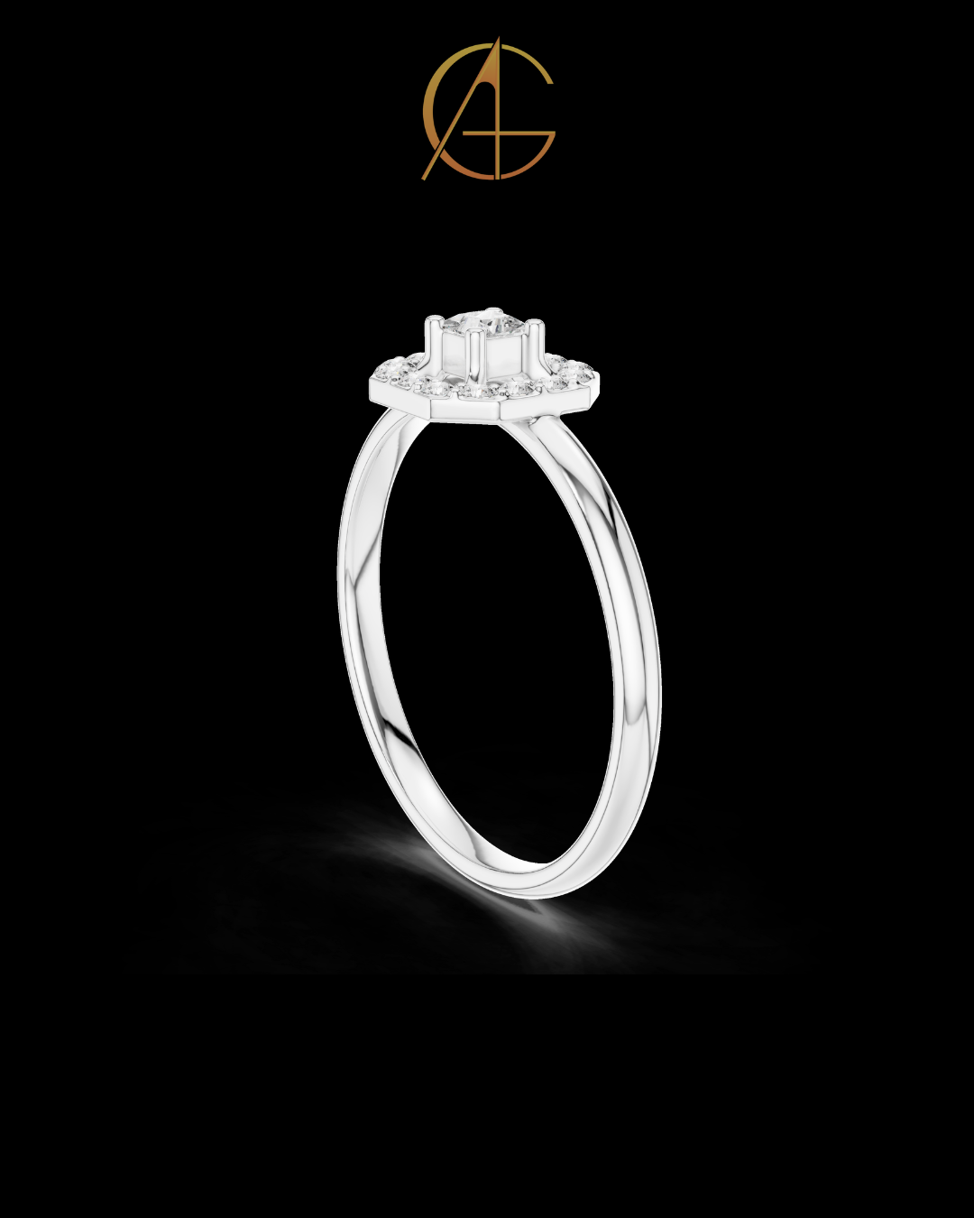 0.06 CT Octagon Halo Ring Featuring a Brilliant Princess Cut Center Moissanite Diamond