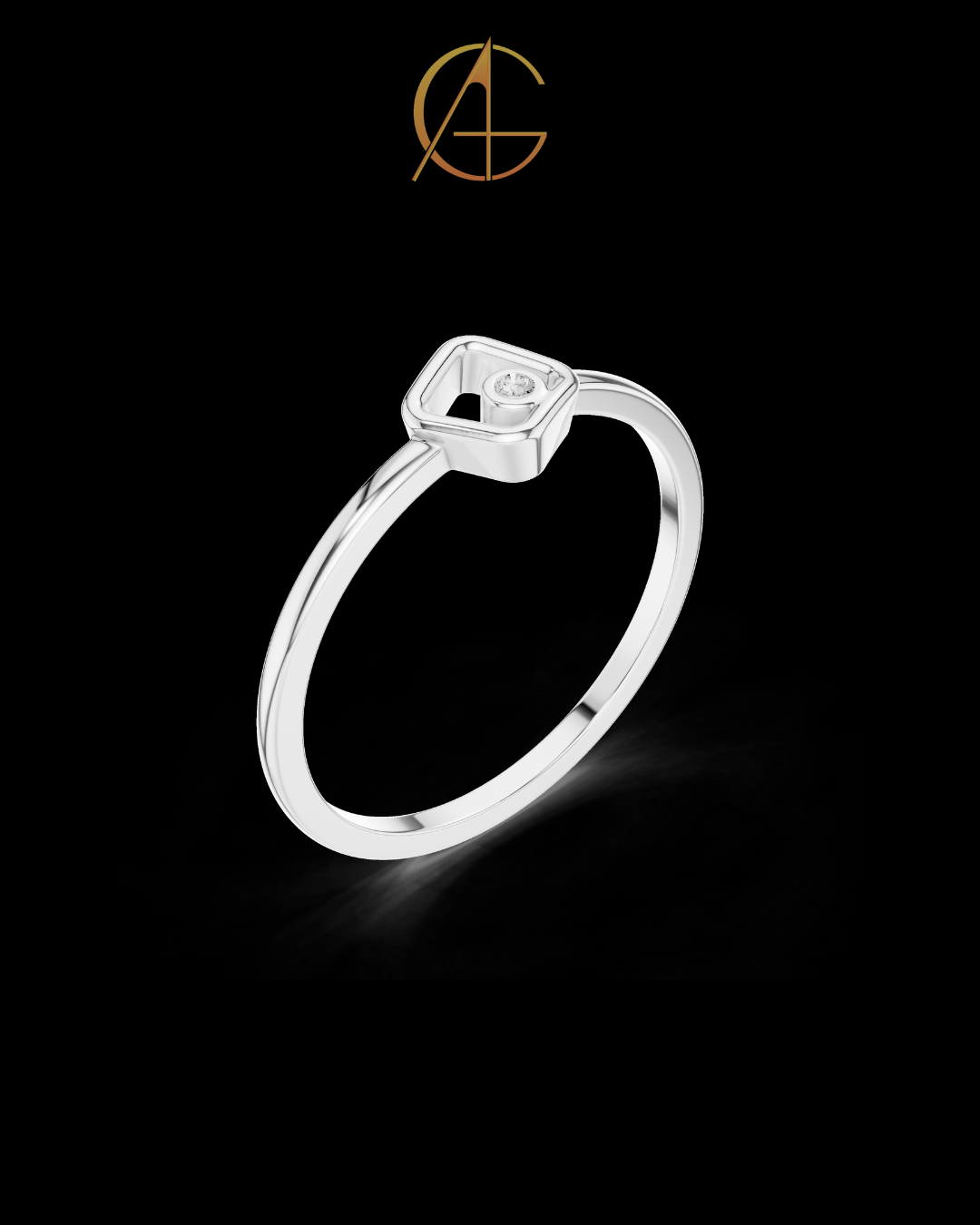 0.01 TCW Minimalist Gold Geometric Moissanite Diamond Round Ring with Modern Open-Square Design