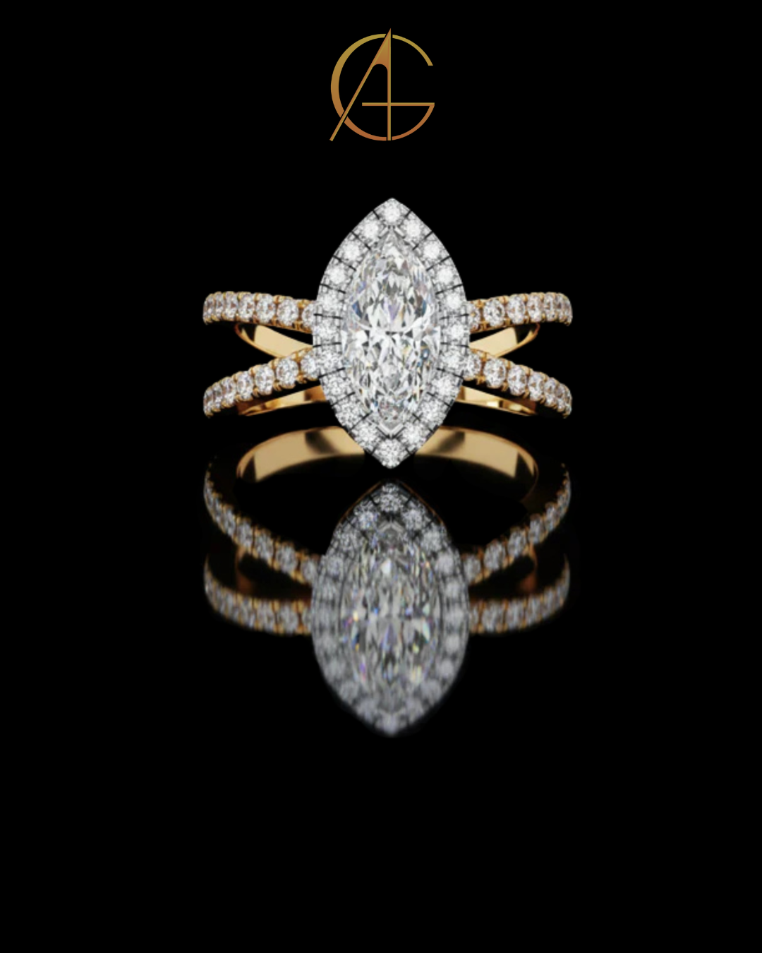 0.82 CT Dazzling Marquise Cut Moissanite Diamond Halo Ring Dainty Double Band Bridal Jewelry by Auren Gems
