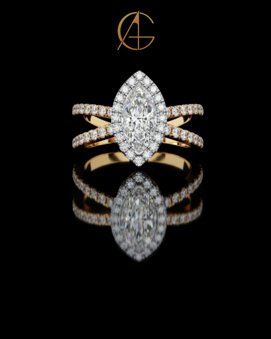 0.82 CT Dazzling Marquise Cut Moissanite Diamond Halo Ring Dainty Double Band Bridal Jewelry by Auren Gems