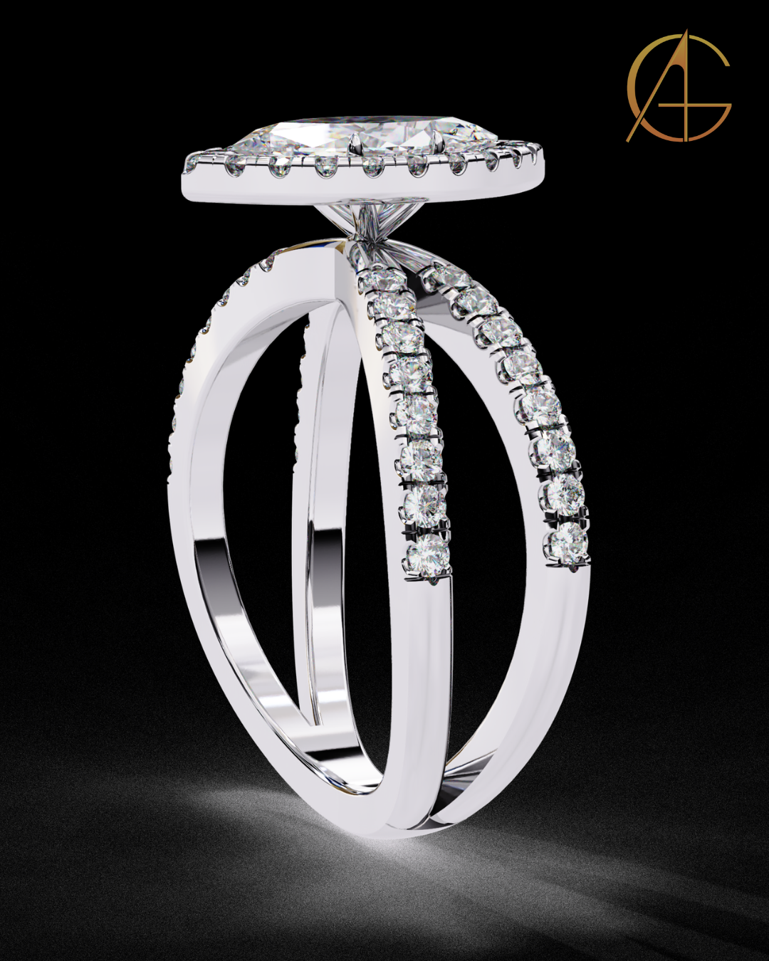 0.82 CT Dazzling Marquise Cut Moissanite Diamond Halo Ring Dainty Double Band Bridal Jewelry by Auren Gems