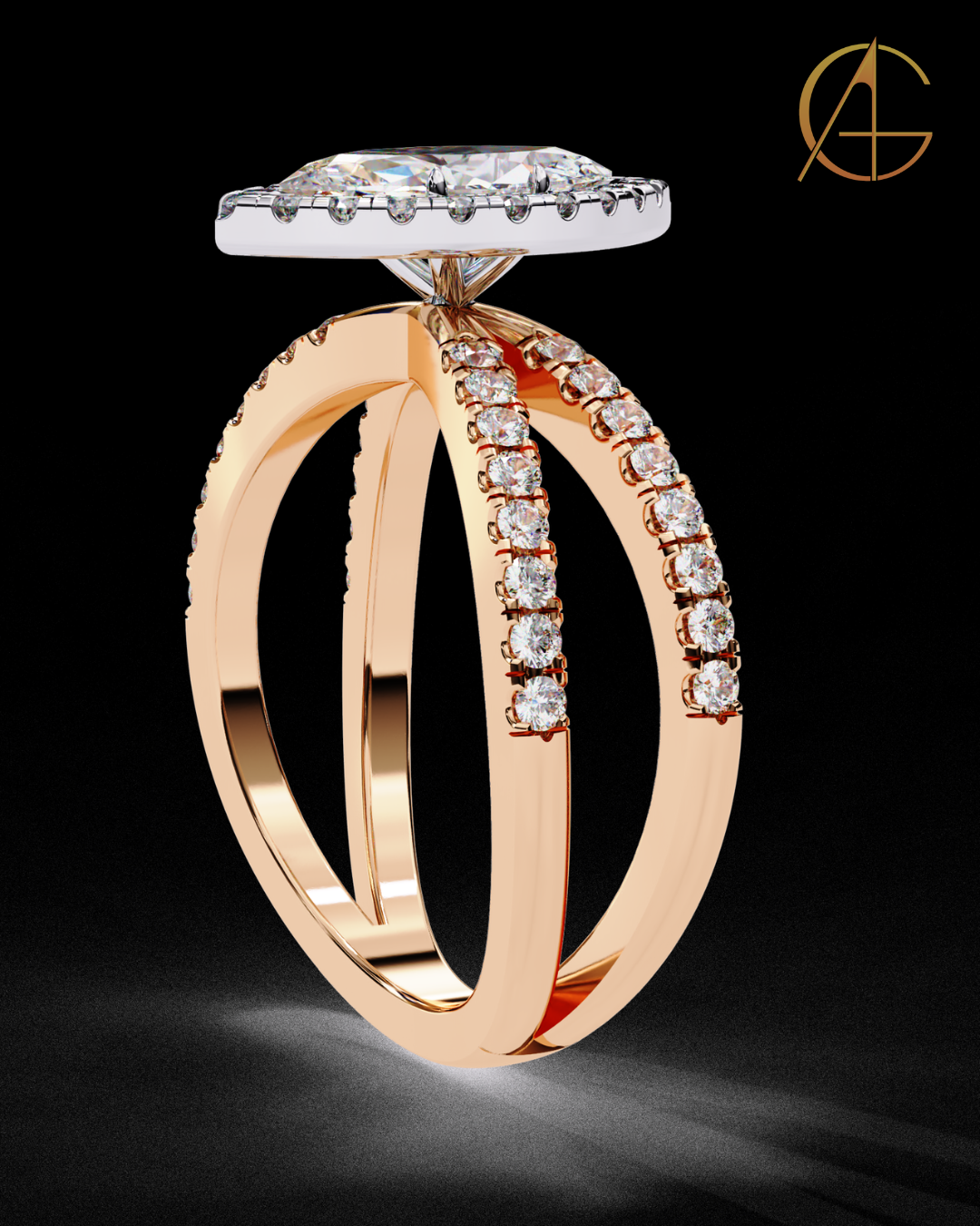 0.82 CT Dazzling Marquise Cut Moissanite Diamond Halo Ring Dainty Double Band Bridal Jewelry by Auren Gems