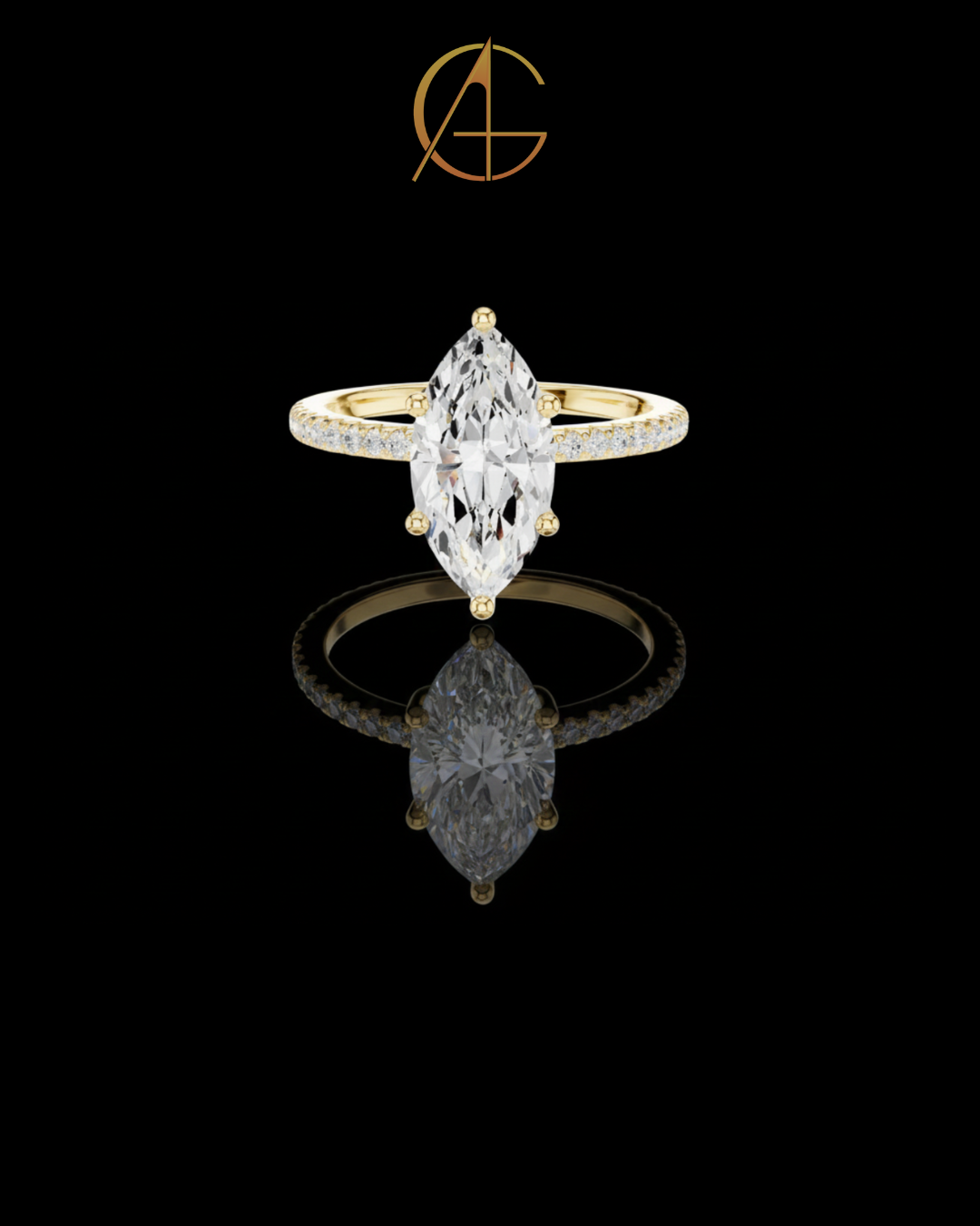 2.00 CT Elegant Marquise Cut Moissanite Diamond Solitaire Ring with Pave Set Gold Band
