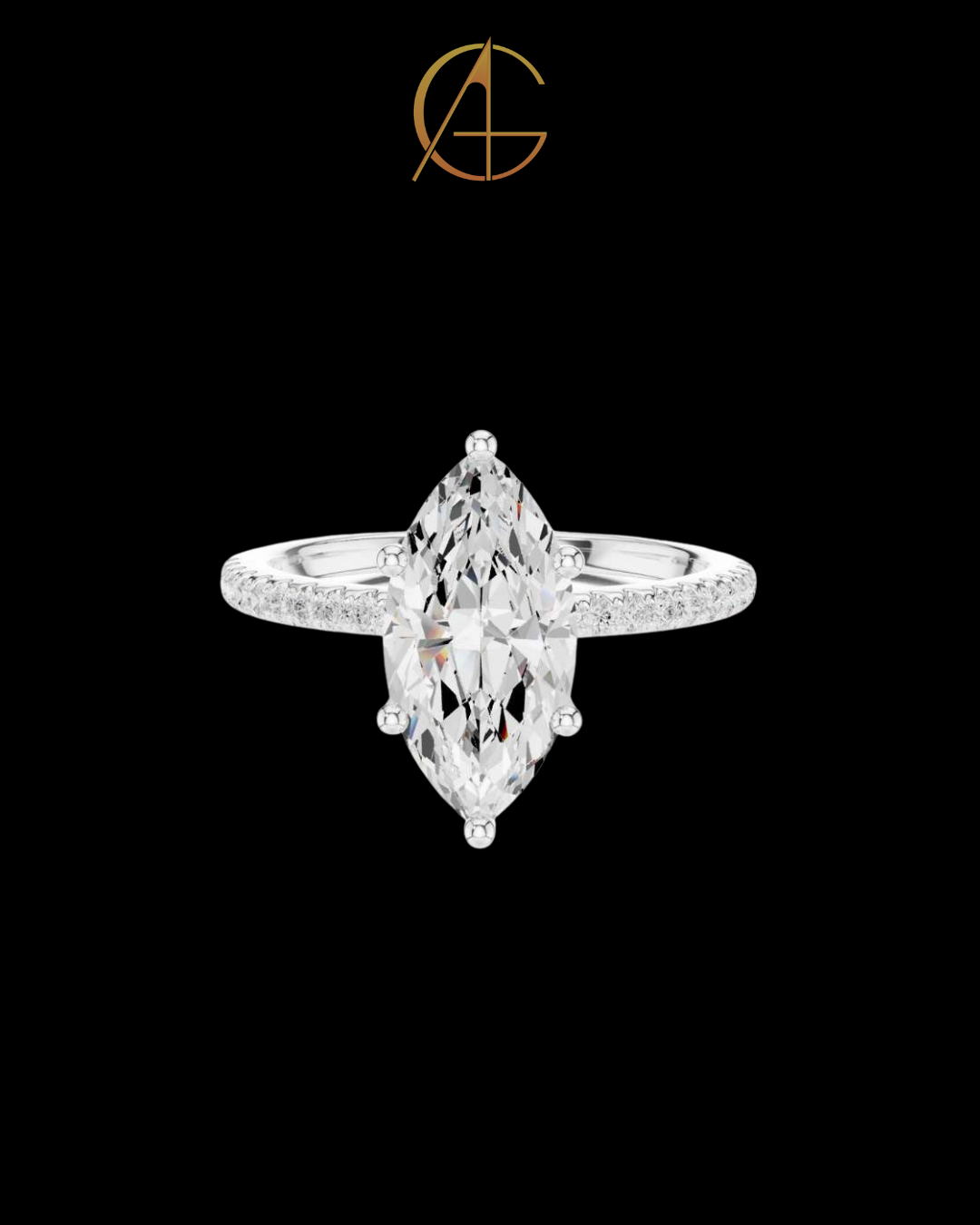 2.00 CT Elegant Marquise Cut Moissanite Diamond Solitaire Ring with Pave Set Gold Band