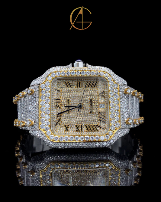 Cartier Gold Roman Dial Moissanite Diamond Watch