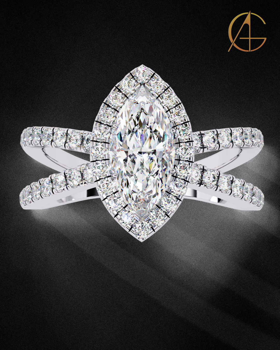 0.82 CT Dazzling Marquise Cut Moissanite Diamond Halo Ring Dainty Double Band Bridal Jewelry by Auren Gems
