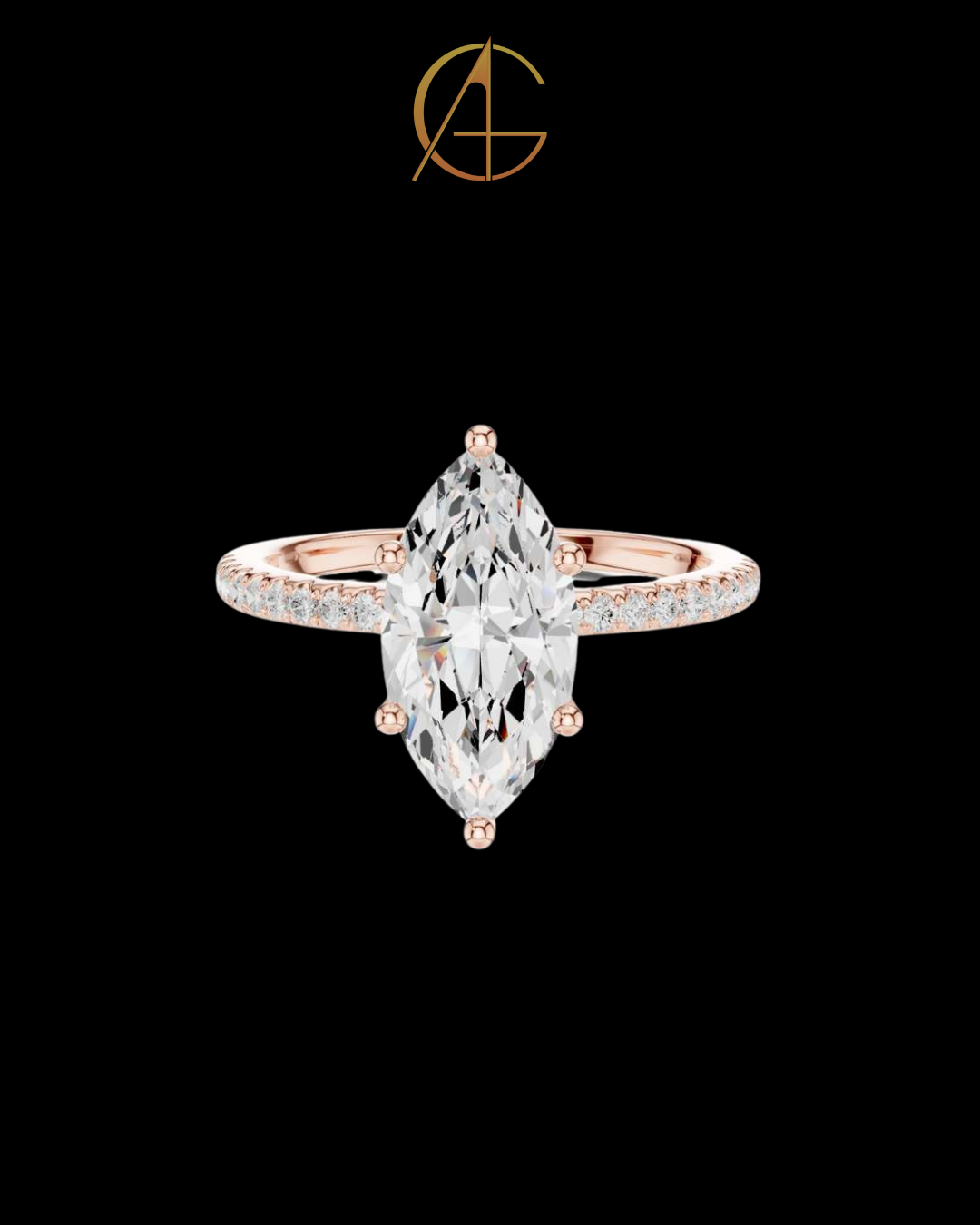 2.00 CT Elegant Marquise Cut Moissanite Diamond Solitaire Ring with Pave Set Gold Band