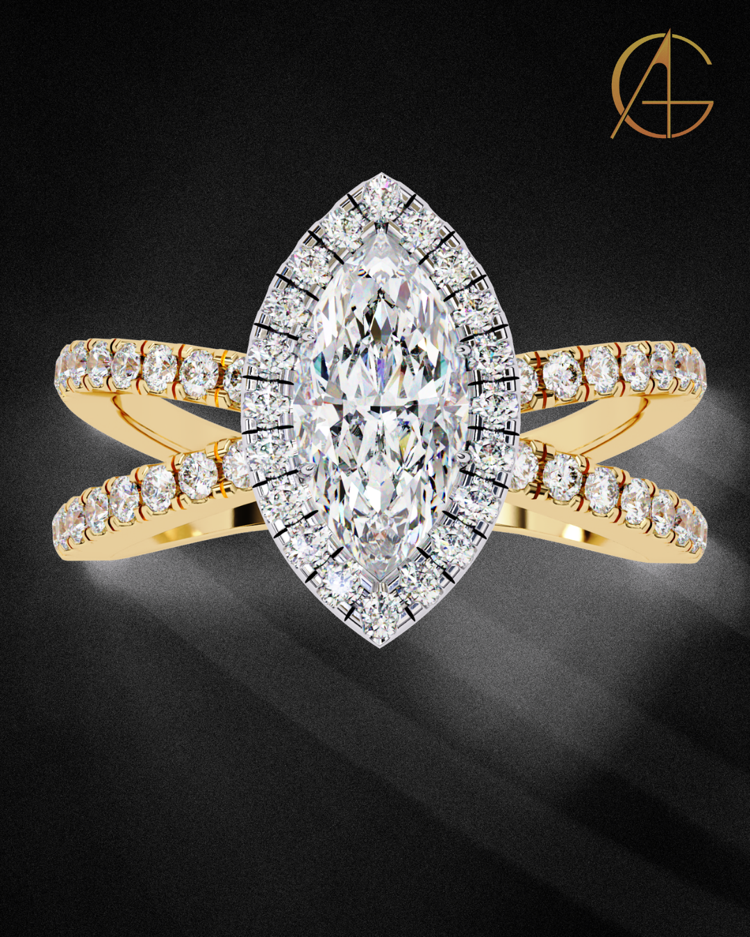 0.82 CT Dazzling Marquise Cut Moissanite Diamond Halo Ring Dainty Double Band Bridal Jewelry by Auren Gems