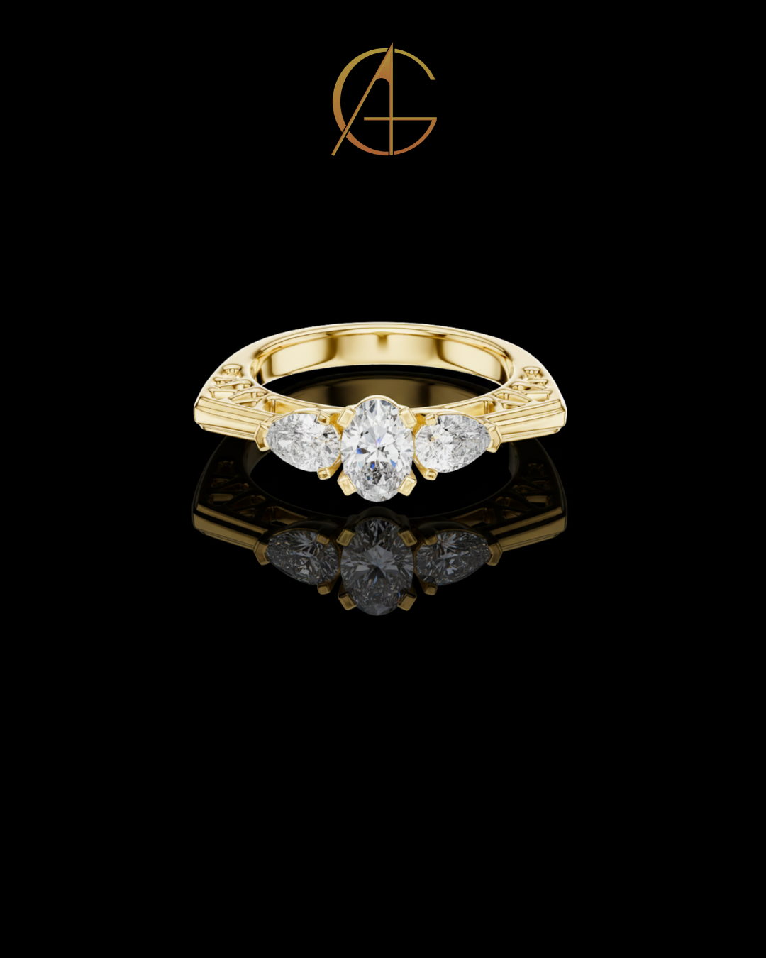 0.50 CT Regal Bloom Oval Cut Moissanite Diamond Ring with Pear Accents and Ornamental