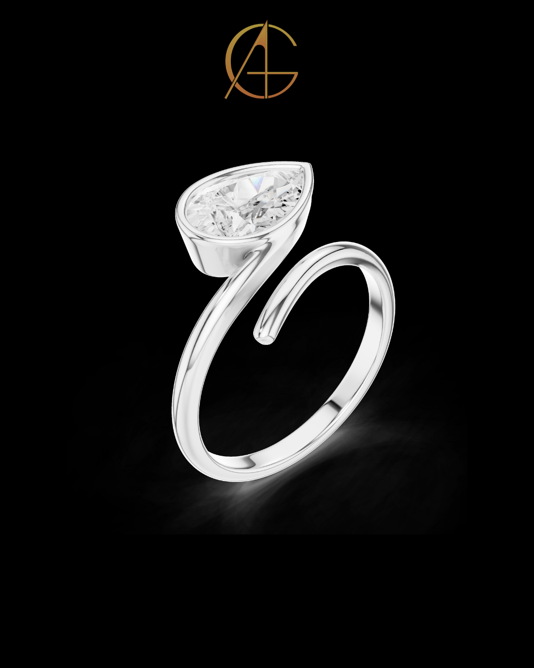 1.22 TCW Shiny Contemporary Moissanite Pear Cut Open Band Fine Jewelry Design