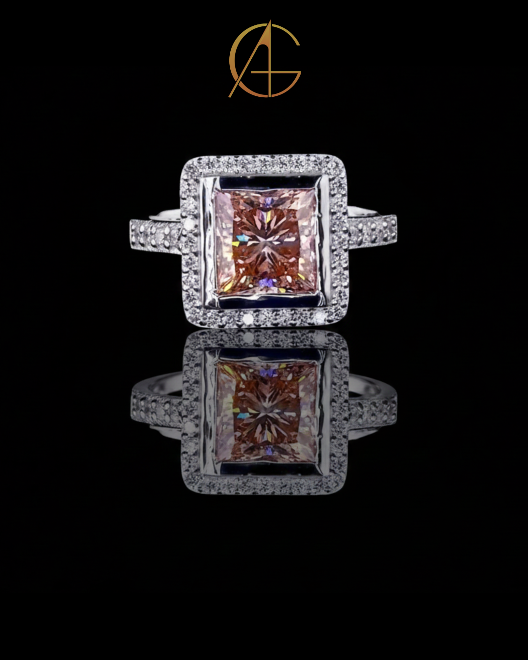 3.00 CT Fantastic Princess Cut Moissanite Diamond Elegant Halo Design with Dazzling Pave Band in Sterling Silver Ring