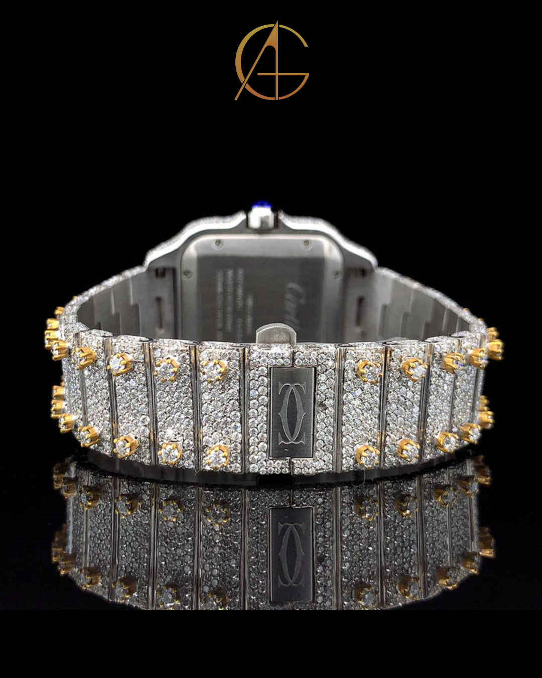Cartier Gold Roman Dial Moissanite Diamond Watch