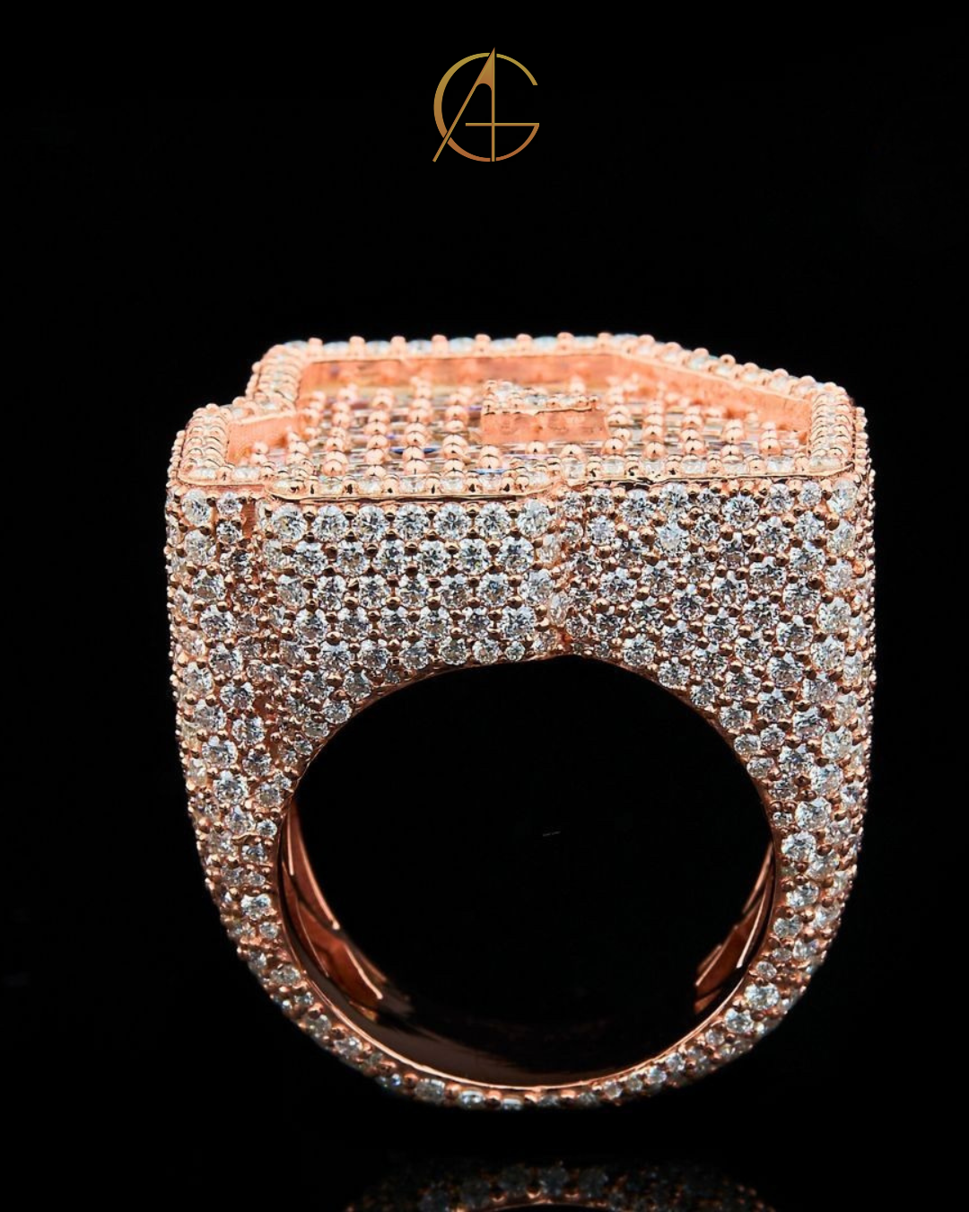 Full Rose Gold with Baguette and Round Cut Moissanite Diamond Ring By Auren Gems