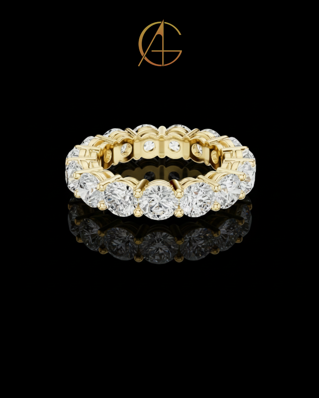6.45 TCW Luxury Gold Moissanite Eternity Ring with Full Circle Round Brilliant Diamonds