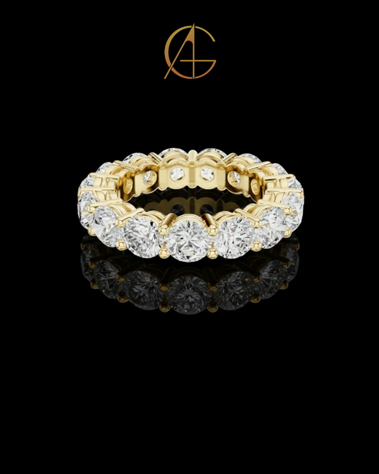 6.45 TCW Luxury Gold Moissanite Eternity Ring with Full Circle Round Brilliant Diamonds