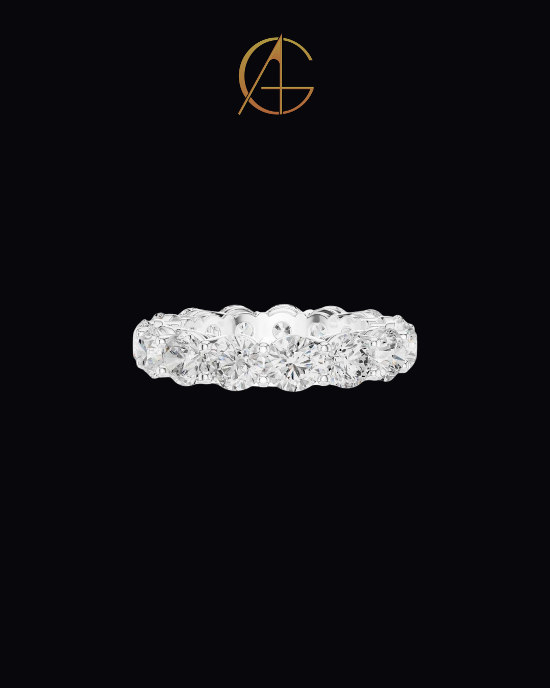 6.45 TCW Luxury Gold Moissanite Eternity Ring with Full Circle Round Brilliant Diamonds