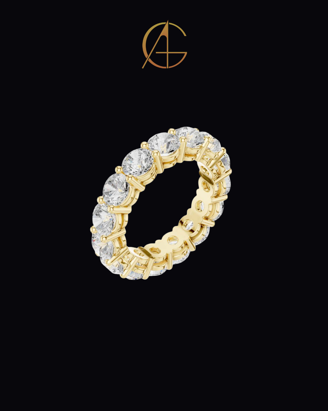 6.45 TCW Luxury Gold Moissanite Eternity Ring with Full Circle Round Brilliant Diamonds