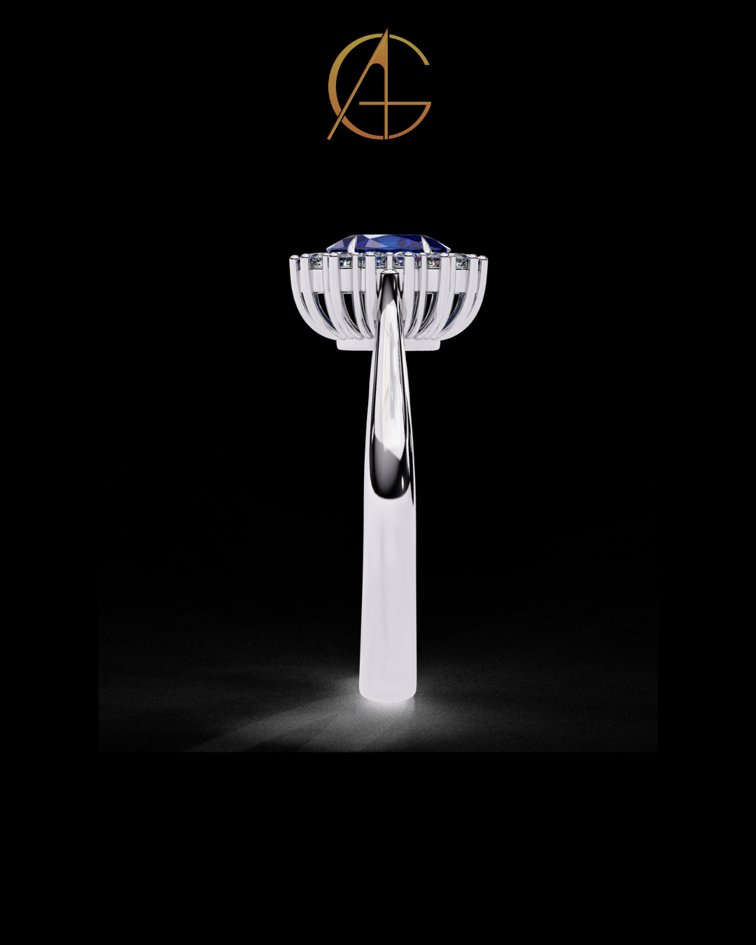 0.45 CT Fancy Vivid Blue Oval Ring with Brilliant Moissanite Diamond Inspired Halo Accent
