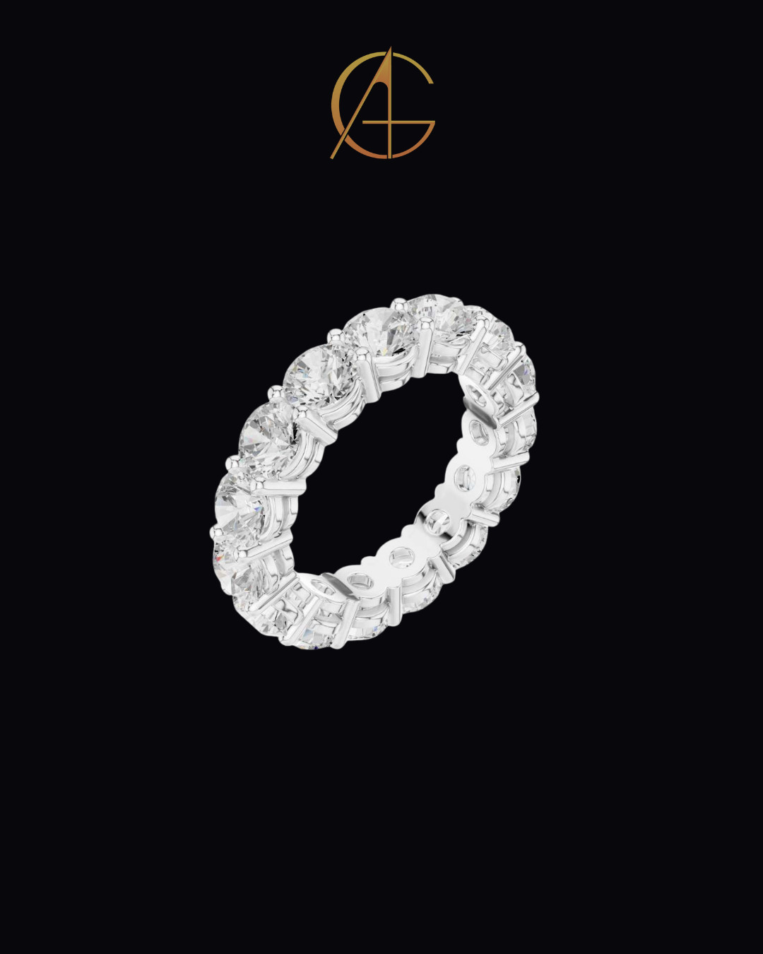 6.45 TCW Luxury Gold Moissanite Eternity Ring with Full Circle Round Brilliant Diamonds