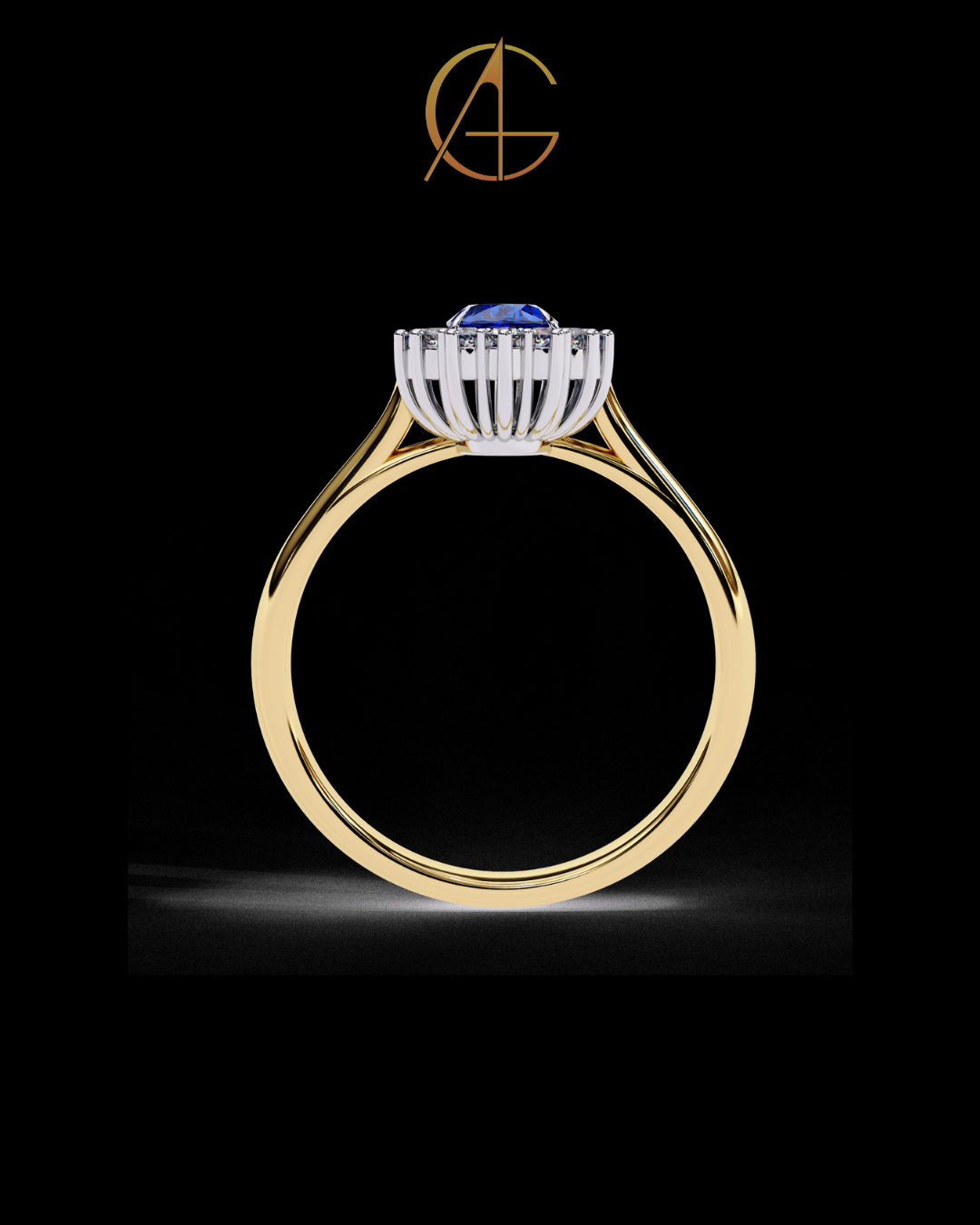 0.45 CT Fancy Vivid Blue Oval Ring with Brilliant Moissanite Diamond Inspired Halo Accent