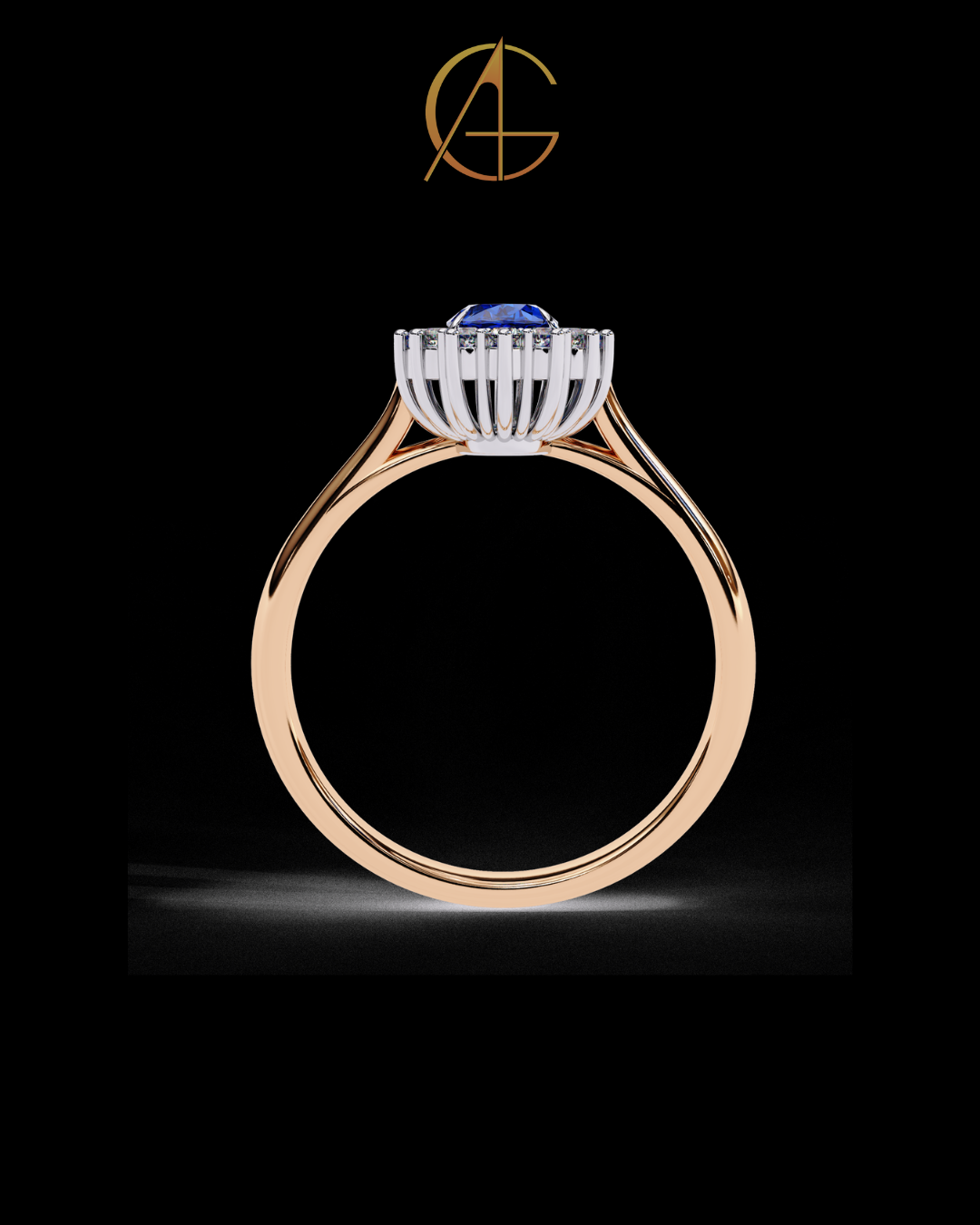0.45 CT Fancy Vivid Blue Oval Ring with Brilliant Moissanite Diamond Inspired Halo Accent