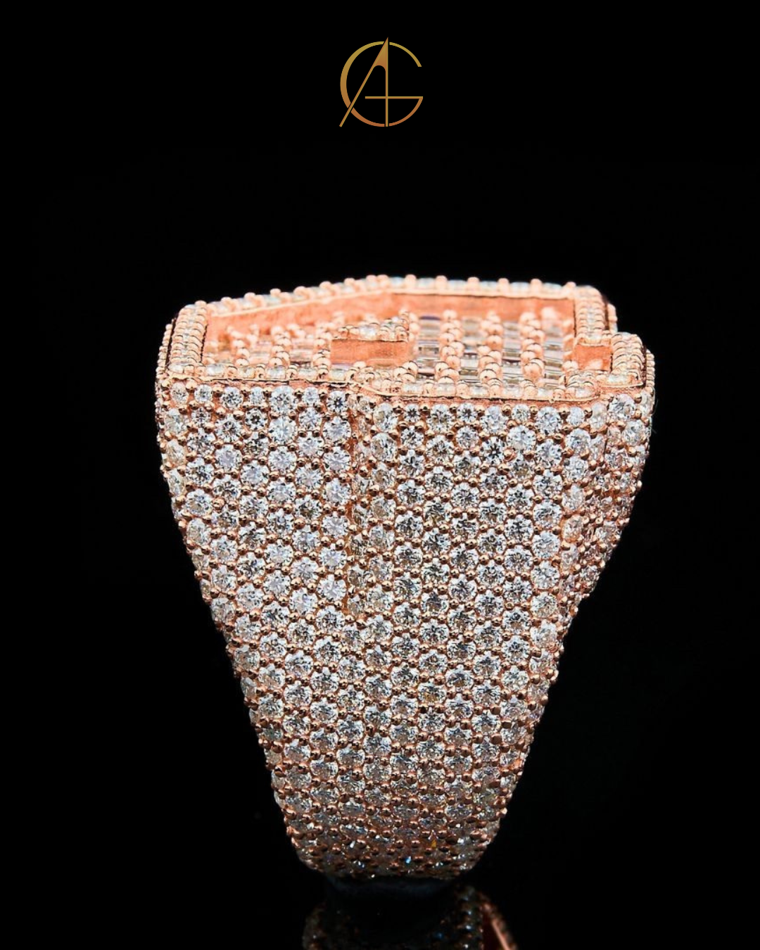 Full Rose Gold with Baguette and Round Cut Moissanite Diamond Ring By Auren Gems