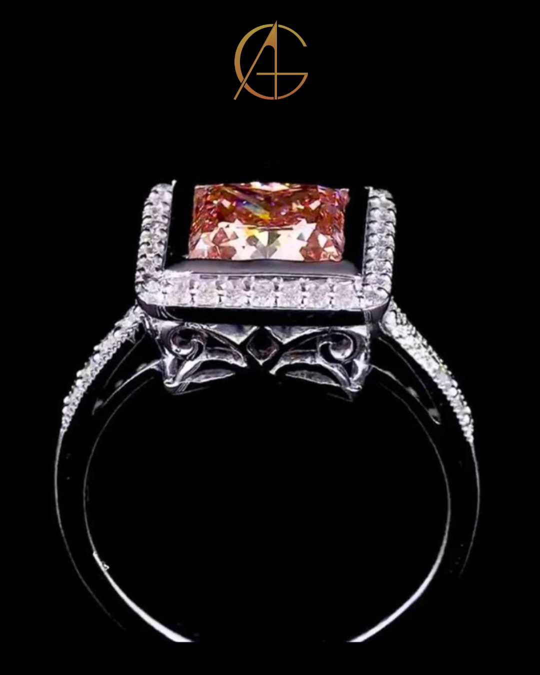 3.00 CT Fantastic Princess Cut Moissanite Diamond Elegant Halo Design with Dazzling Pave Band in Sterling Silver Ring