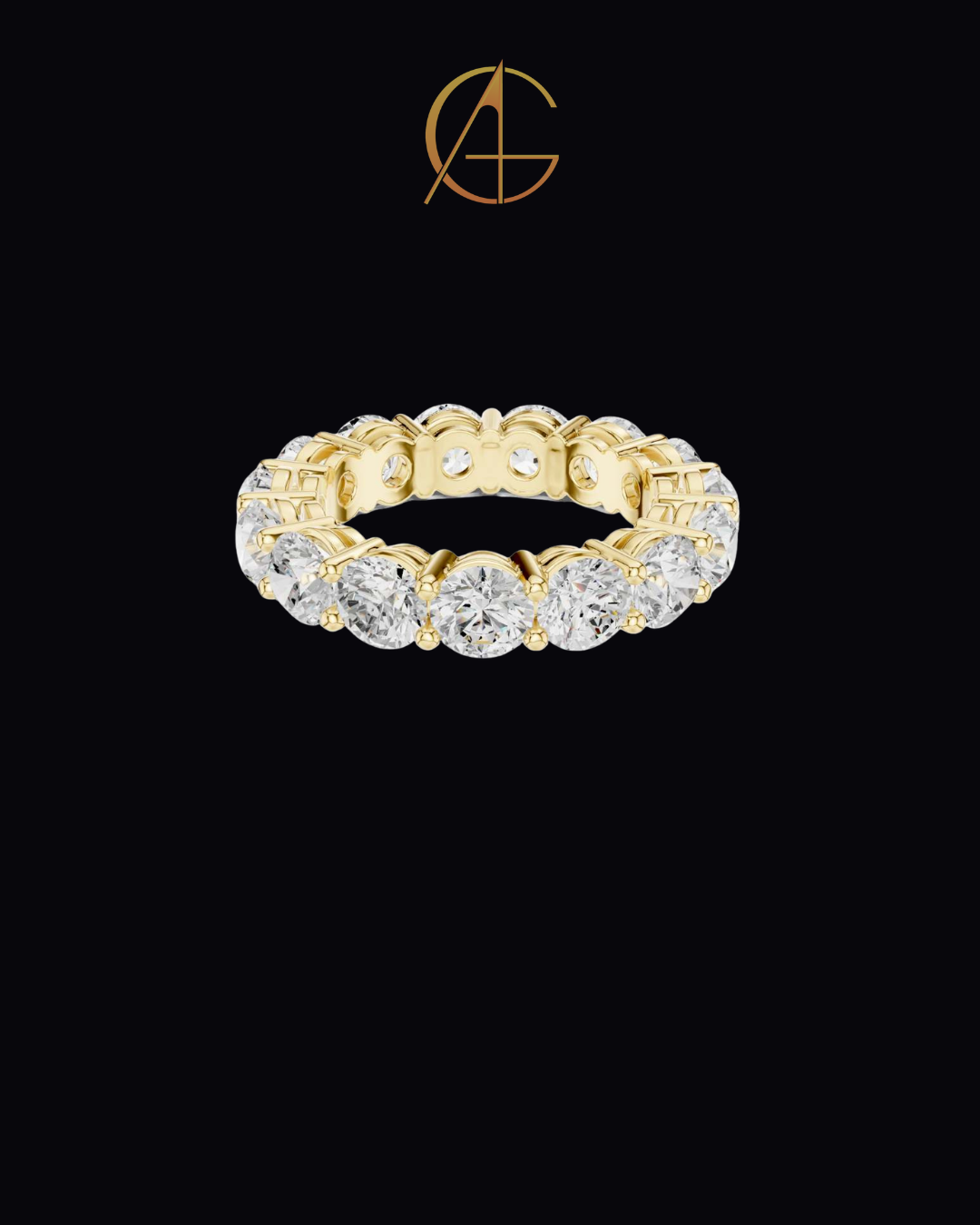 6.45 TCW Luxury Gold Moissanite Eternity Ring with Full Circle Round Brilliant Diamonds