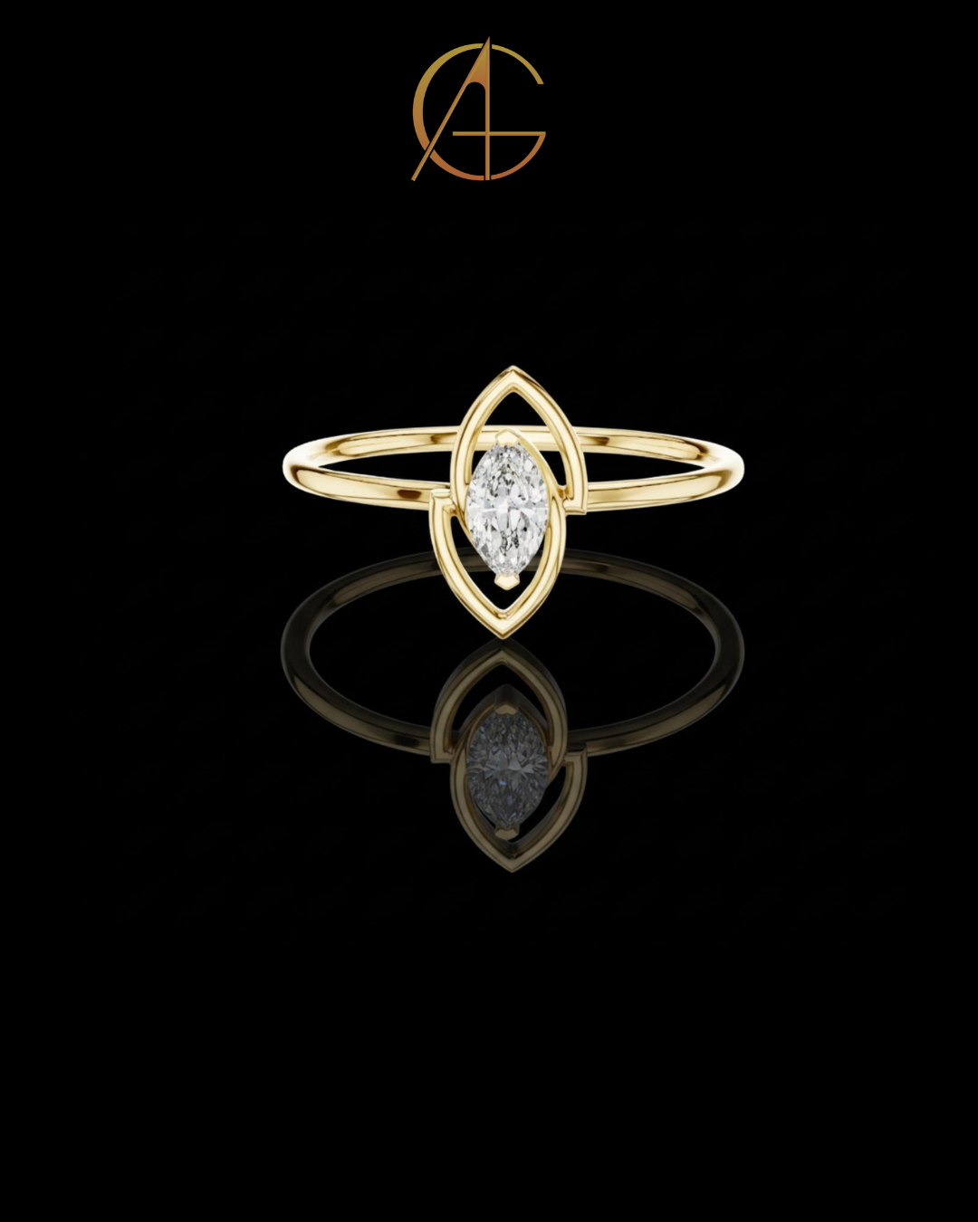 0.16 CT Soft Glow Marquise Moissanite Diamond Ring with Open Leaf Frame and Minimalist Band For Girl