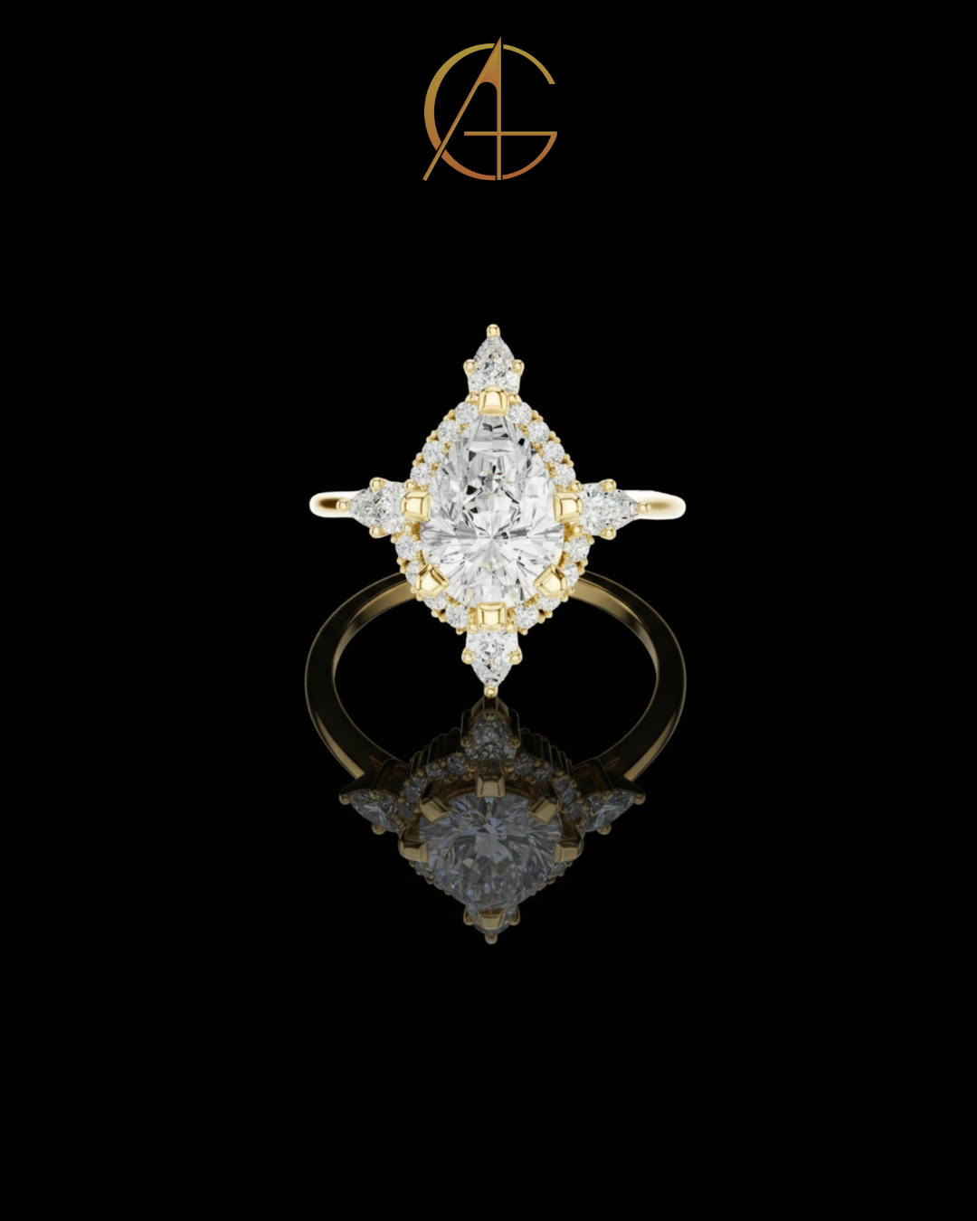 1.81 CT Celestial Prism Pear Cut Moissanite Diamond Ring Gold with Halo Accents For Stillness Love