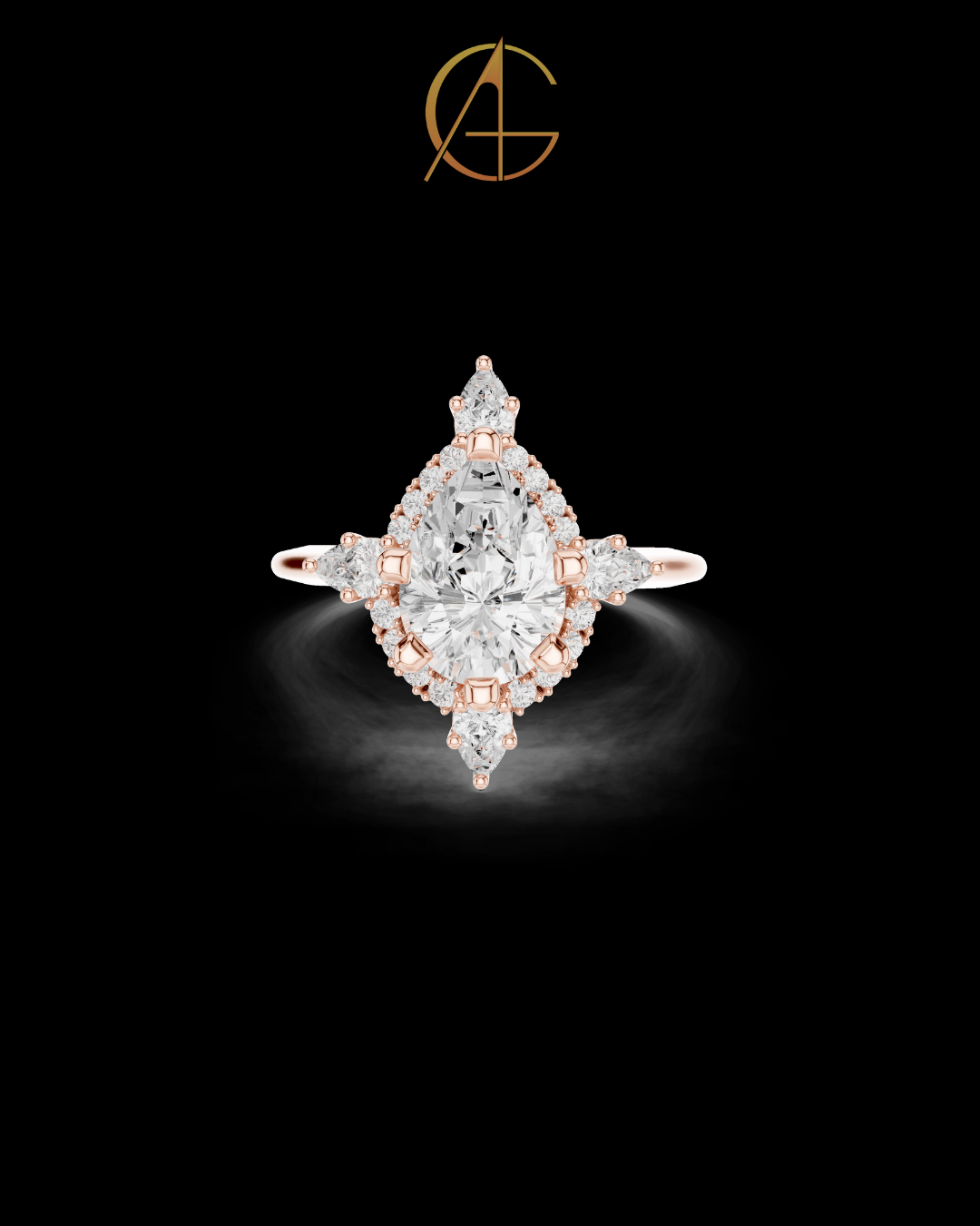 1.81 CT Celestial Prism Pear Cut Moissanite Diamond Ring Gold with Halo Accents For Stillness Love