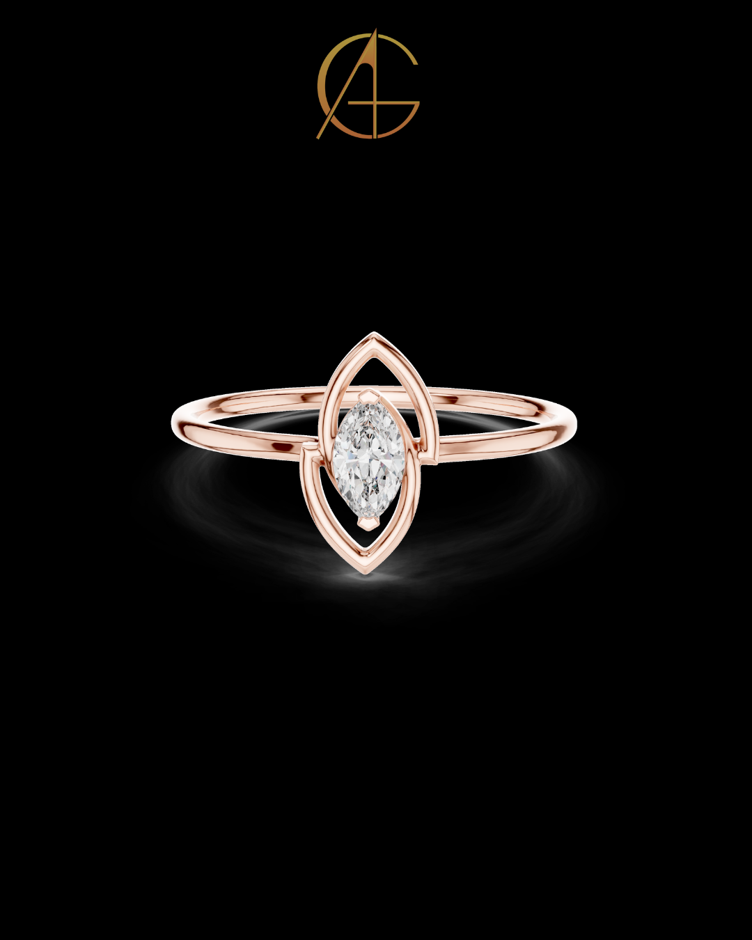 0.16 CT Soft Glow Marquise Moissanite Diamond Ring with Open Leaf Frame and Minimalist Band For Girl