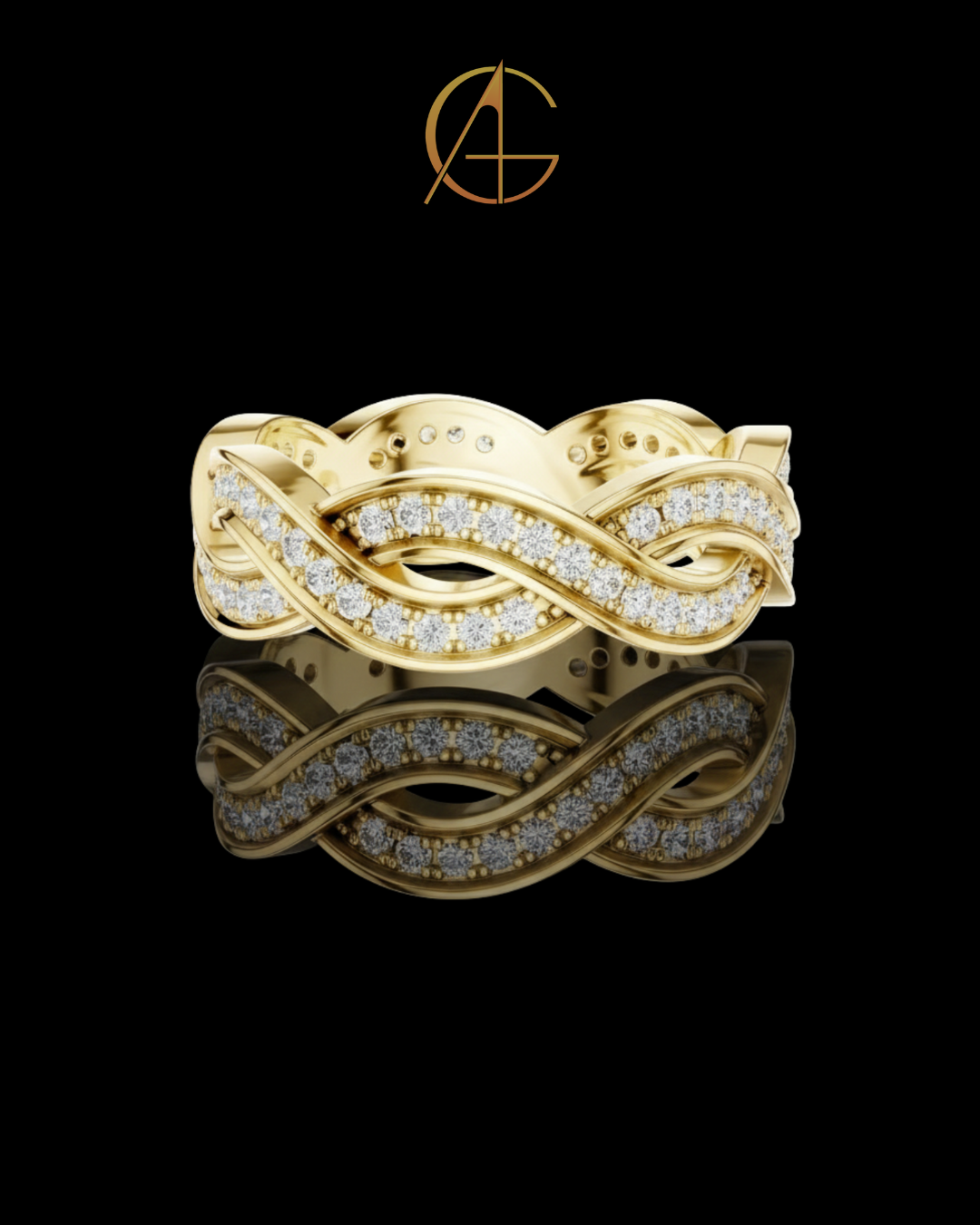 0.84 TCW Eternal Braided Infinity Pave Moissanite Round Diamond Band in Luxurious Gold