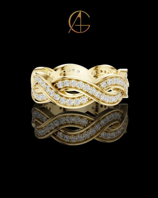 0.84 TCW Eternal Braided Infinity Pave Moissanite Round Diamond Band in Luxurious Gold