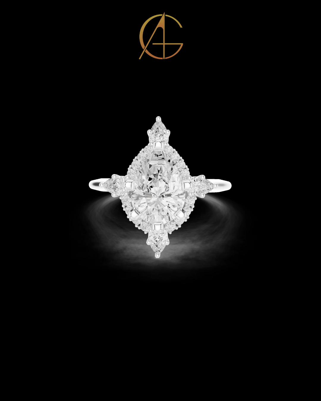 1.81 CT Celestial Prism Pear Cut Moissanite Diamond Ring Gold with Halo Accents For Stillness Love
