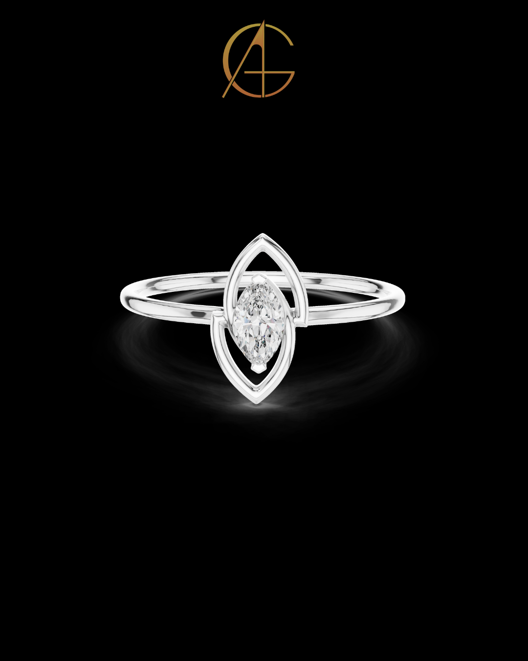 0.16 CT Soft Glow Marquise Moissanite Diamond Ring with Open Leaf Frame and Minimalist Band For Girl