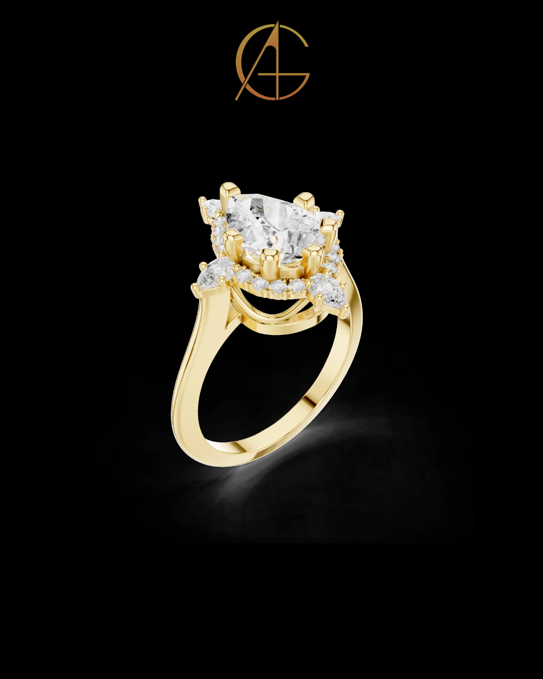 1.81 CT Celestial Prism Pear Cut Moissanite Diamond Ring Gold with Halo Accents For Stillness Love