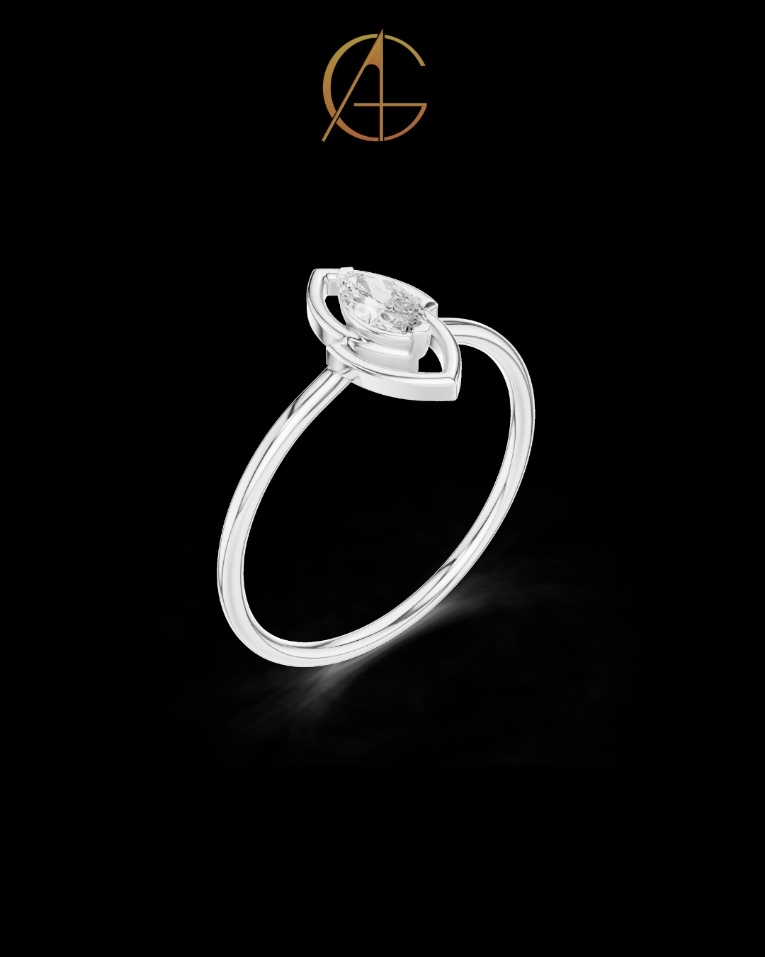 0.16 CT Soft Glow Marquise Moissanite Diamond Ring with Open Leaf Frame and Minimalist Band For Girl