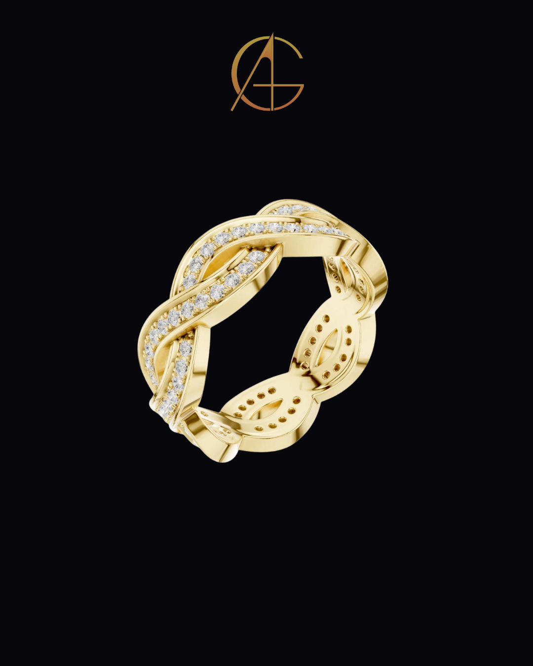 0.84 TCW Eternal Braided Infinity Pave Moissanite Round Diamond Band in Luxurious Gold