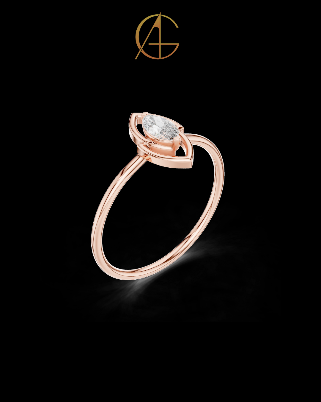 0.16 CT Soft Glow Marquise Moissanite Diamond Ring with Open Leaf Frame and Minimalist Band For Girl